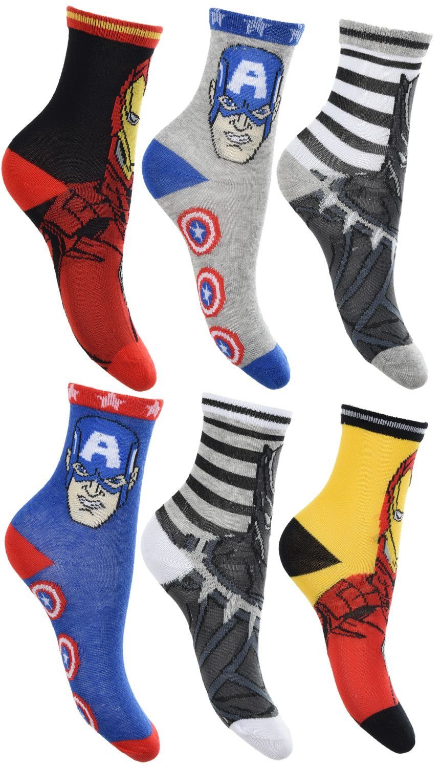 The AVENGERS Feinsocken AVENGERS 6 Paar Kindersocken Kniestrümpfe Jungen + Mädchen Шкарпетки Kinder Strümpfe Gr.23/26 27/30 31/34