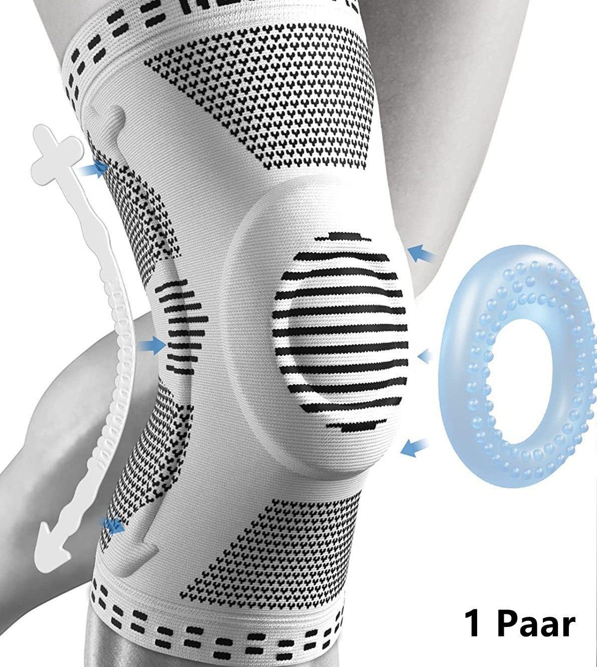 NATICY Kniebandage Komprimierte Kniebandage für Männer Frauen, mit Seitenstabilisatoren