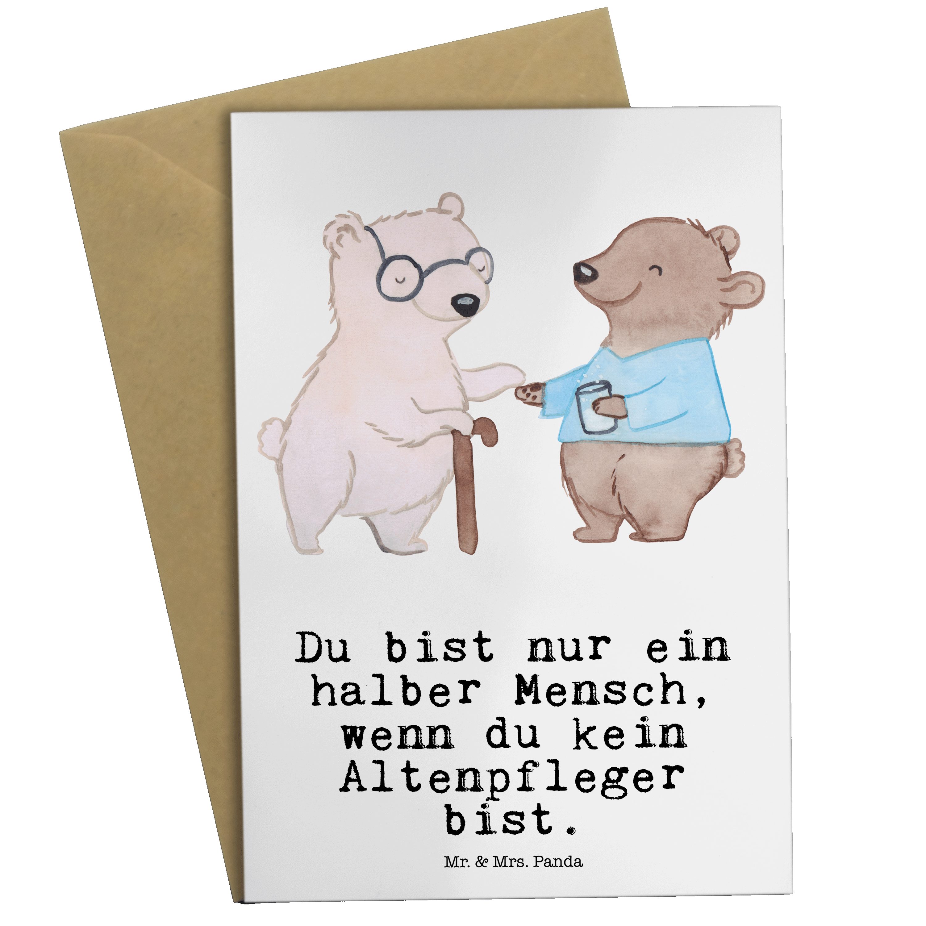 Mr. & Mrs. Panda Grußkarte Altenpfleger mit Herz - Weiß - Geschenk, Karte, Altenheim Eröffnung