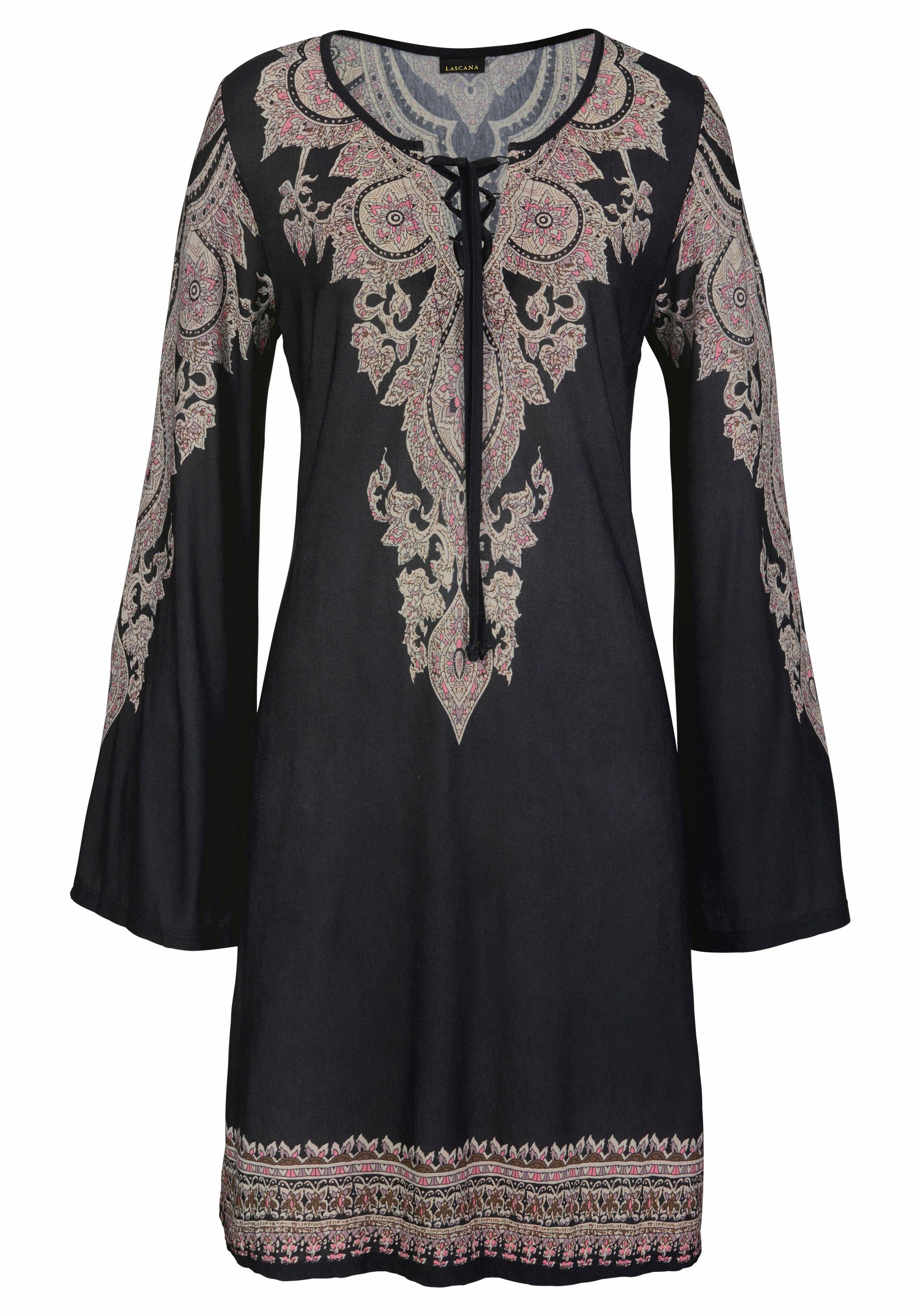 LASCANA Jerseykleid mit Bordürendruck und Schnürung günstig online kaufen