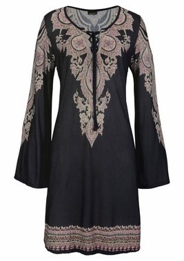 LASCANA Jerseykleid mit Bordürendruck und Schnürung am Ausschnitt, Sommerkleid