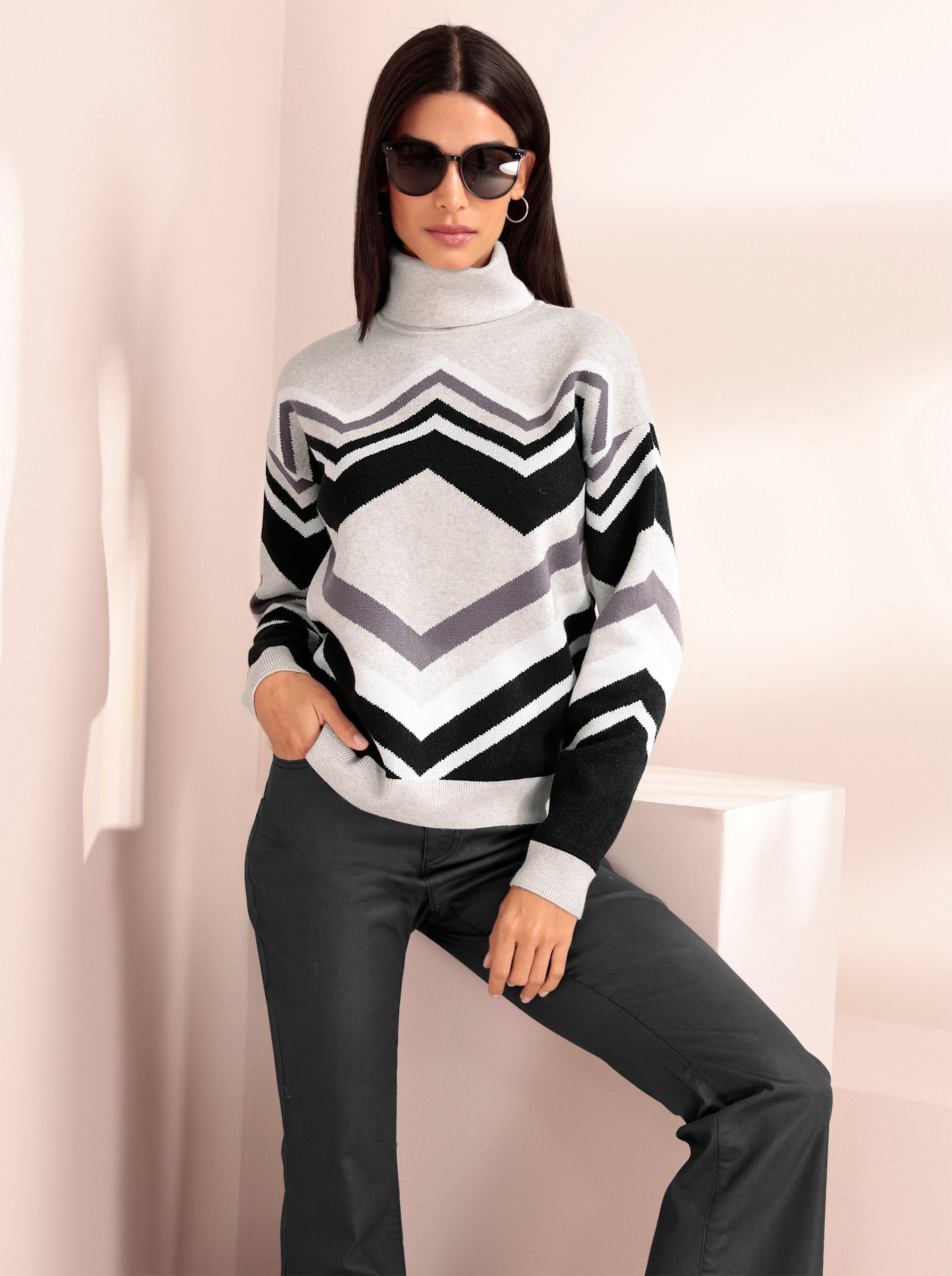 heine Strickpullover Pullover Langarm Jacquard, Rippoptik