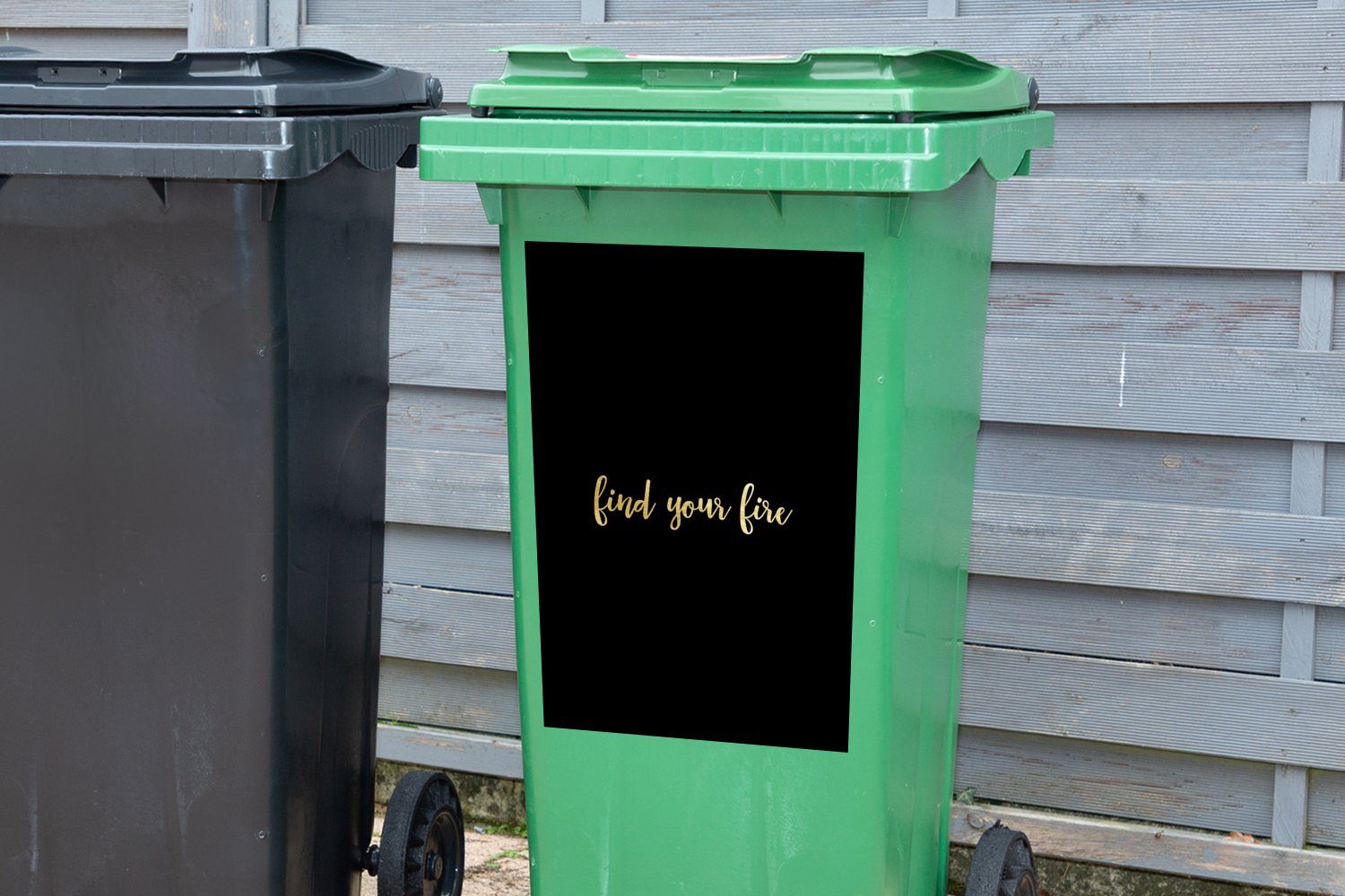 Container, Mülleimer-aufkleber, Sticker, - Feuer Abfalbehälter MuchoWow St), (1 Gold - Mülltonne, Wandsticker Schwarz