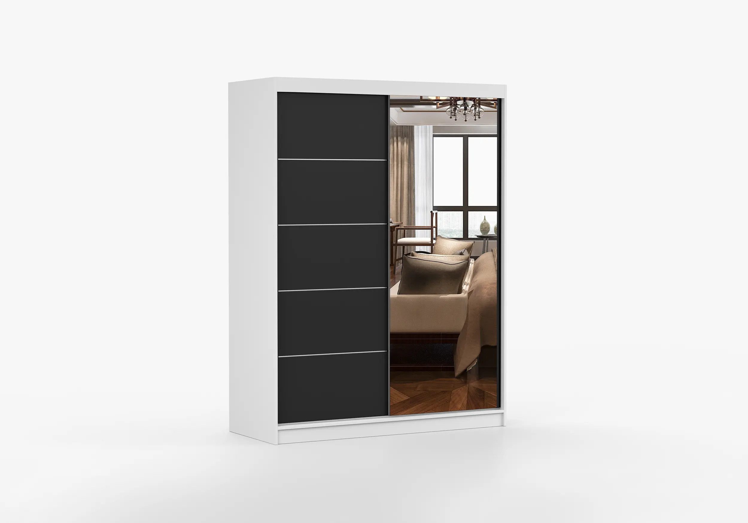 imoebel24 Schwebetürenschrank VISTA 05C 150 cm - Weiss / Schwarz günstig online kaufen