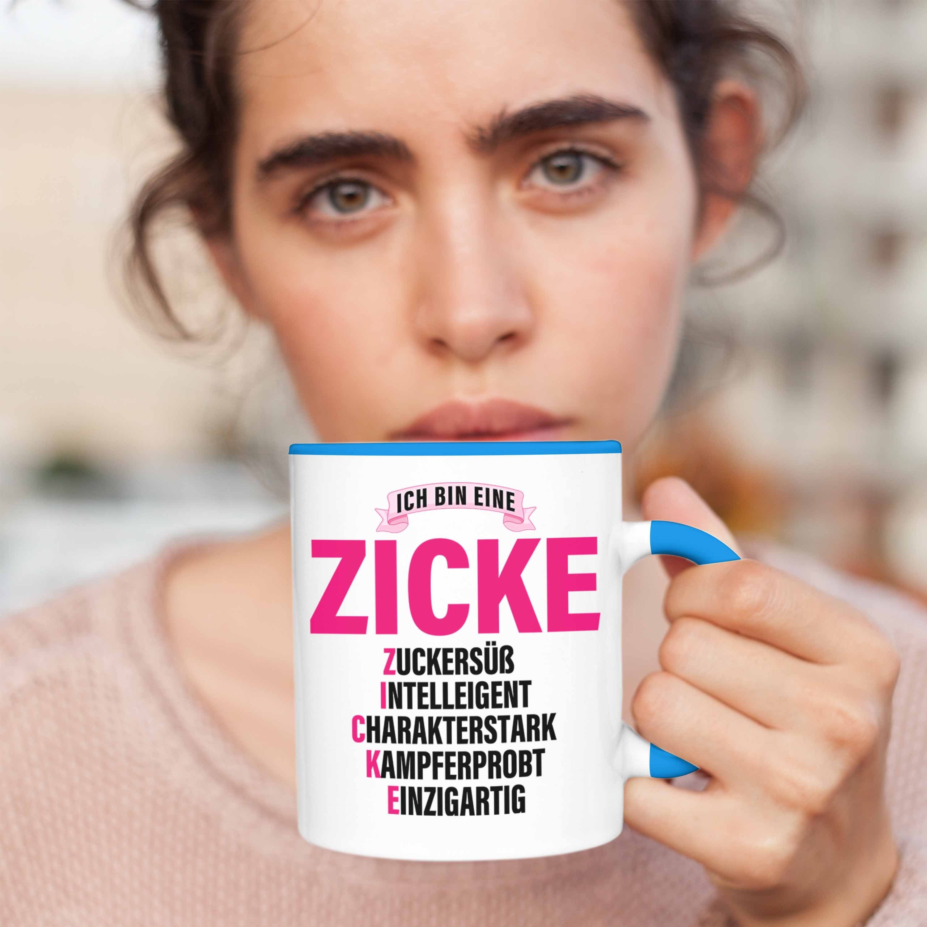Tasse - Frauen Trendation Geschenk Kaffeetasse für Blau Zicke Tasse Lustig Frau Pink Trendation