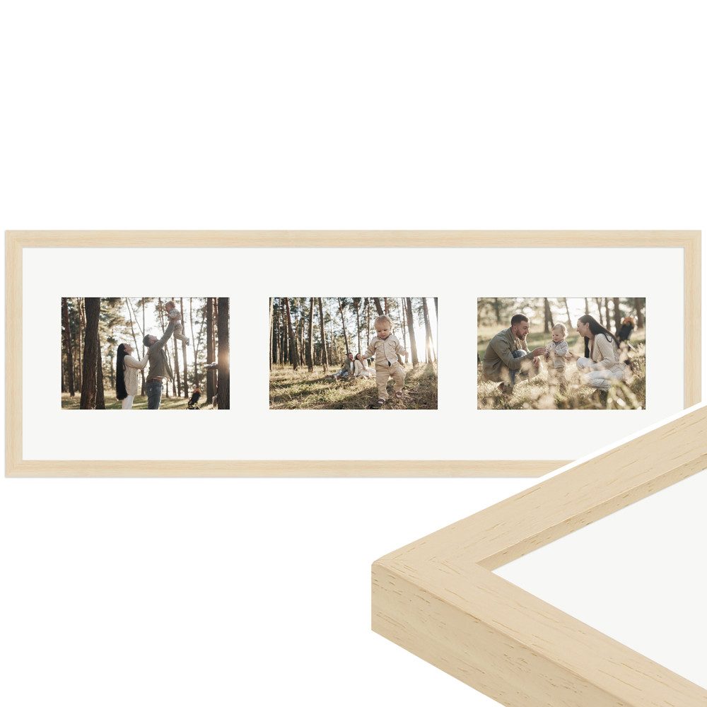 WANDStyle Galerierahmen G950 20x60 cm, für 3 Bilder, im Format 10x15 cm, aus Massivholz in der Farbe Natur
