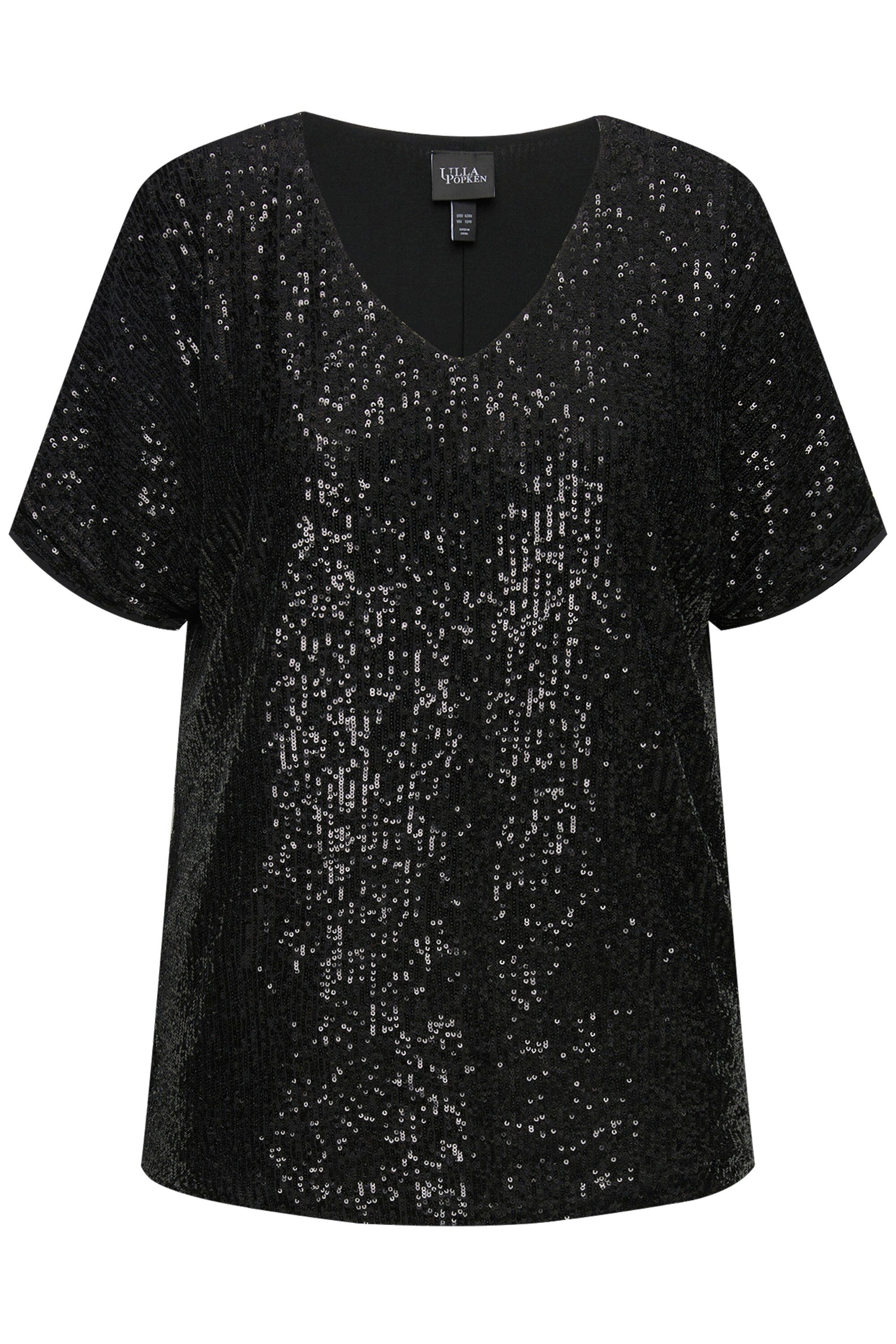Ulla Popken T-Shirt Pailletten-Shirt Oversized V-Ausschnitt günstig online kaufen