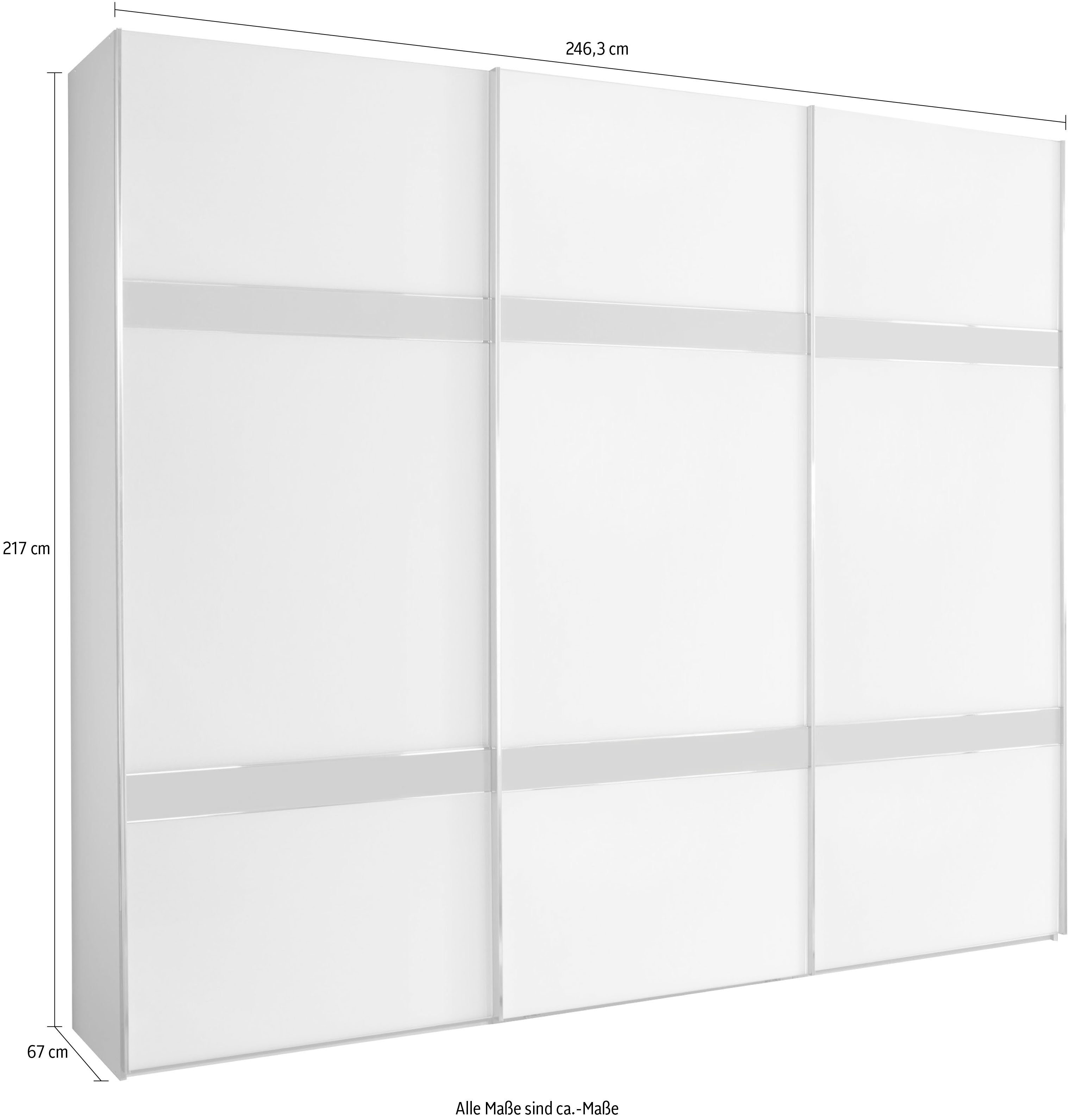 Schwebetürenschrank Glasfront Weiß-Glas/Kieselgrau-Glas Querriegeln mit Rialto WIEMANN hochwertige