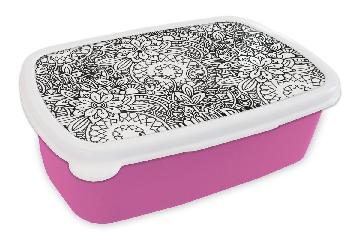 - rosa - Brotdose Zentangle für Lunchbox Snackbox, (2-tlg), Brotbox Erwachsene, MuchoWow Kunststoff Kunststoff, Kinder, Mädchen, Muster, Mandala