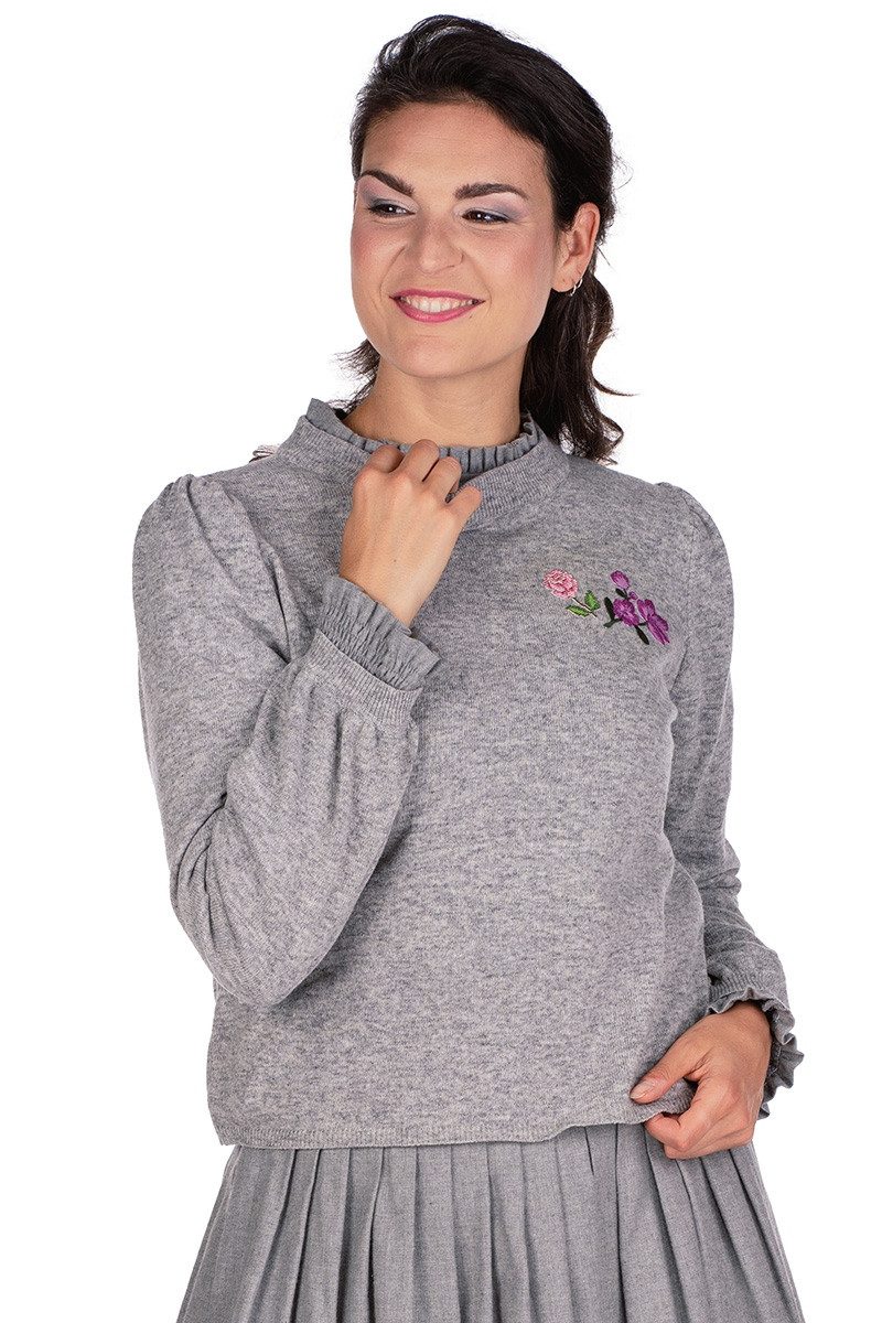 Rundhalspullover Strickpullover Damen - KATLEEN - grau melange