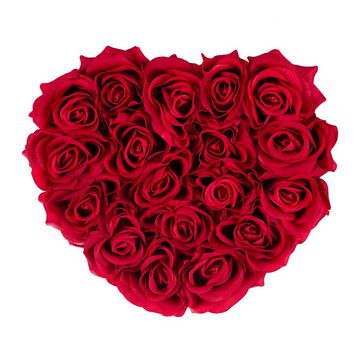 Kunstblume Graue Rosenbox Herz mit 18 Rosen, relaxdays, Höhe 13 cm, Rot