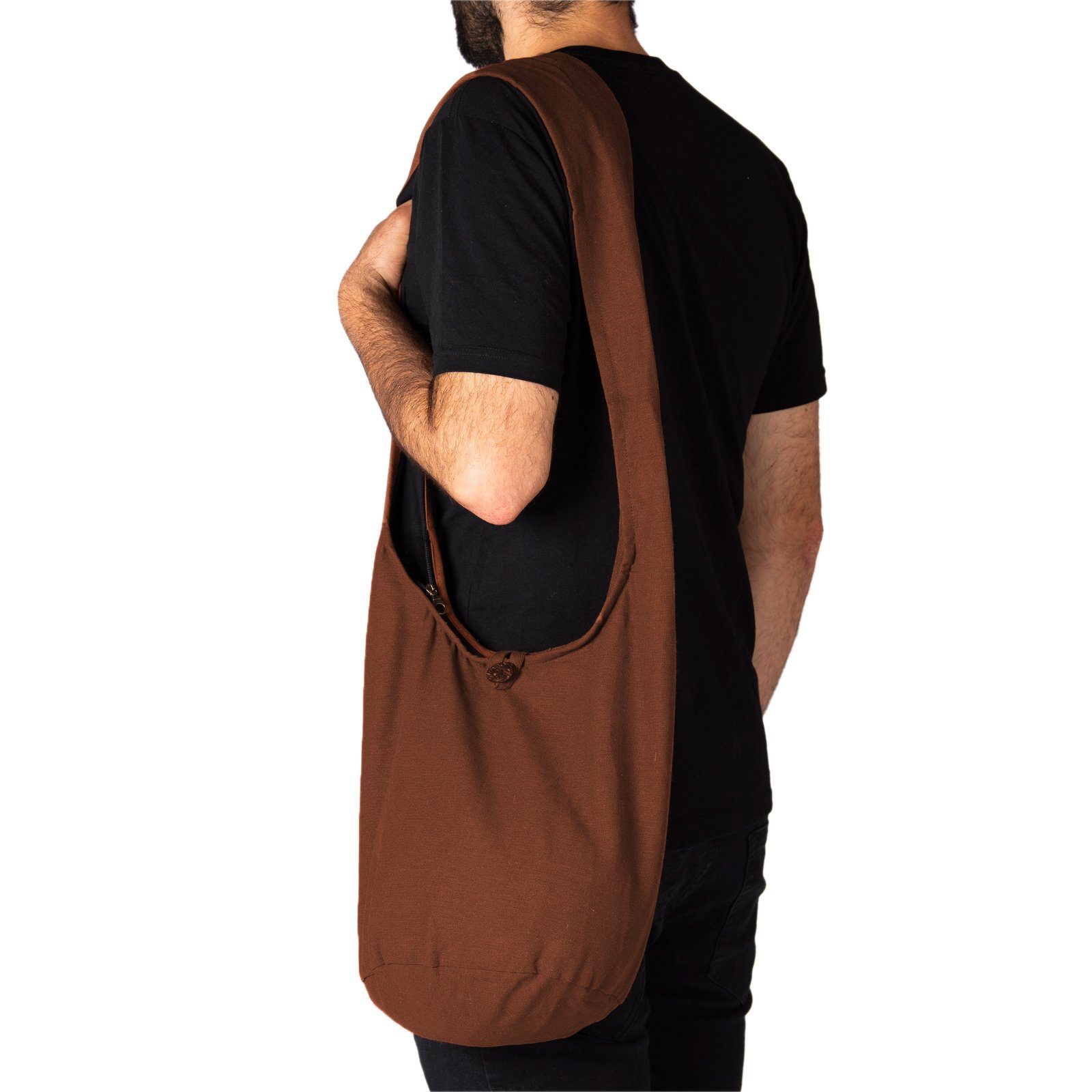 PANASIAM Beuteltasche Schulterbeutel einfarbig aus Baumwolle oder auch 100% Strandtasche Wickeltasche Braun Größen, Umhängetasche Handtasche als Schultertasche 2 in