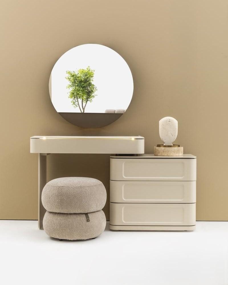 JVmoebel Schminktisch Schminktisch Set Beige Holz & Glas mit Spiegel und Ho günstig online kaufen