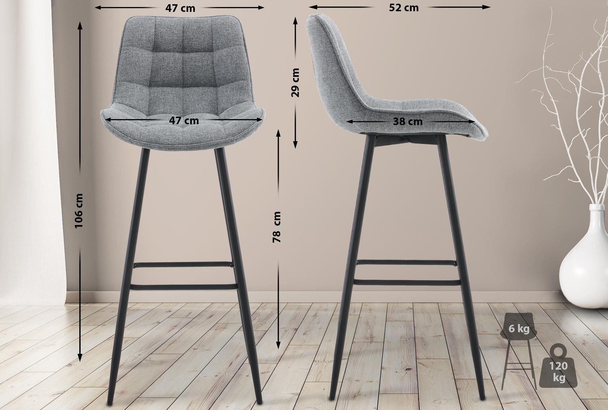 CLP Barhocker Dartford (2er Set, 2 St., 2er), stabiles Metall-Gestell mit F günstig online kaufen