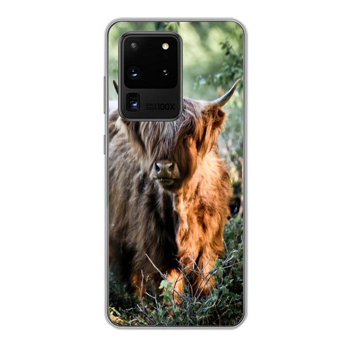MuchoWow Handyhülle Schottische Highlander - Wald - Tiere Phone Case Handyhülle Samsung Galaxy S20 Ultra Silikon Schutzhülle