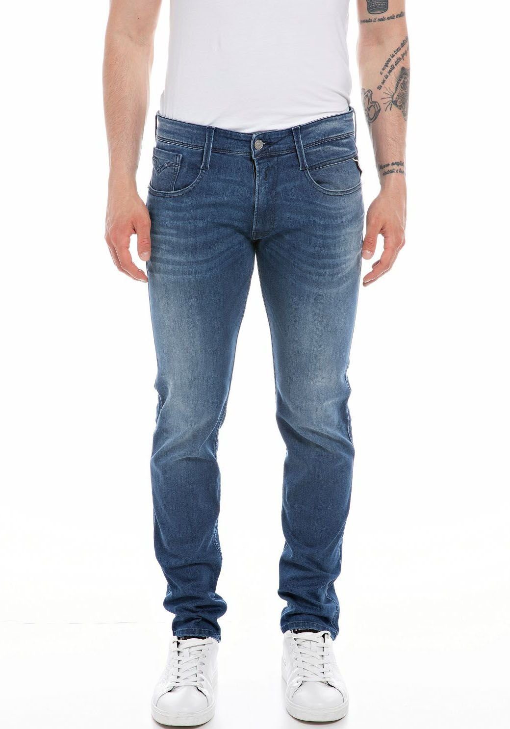 Replay Slim-fit-Jeans Anbass wash mid blue