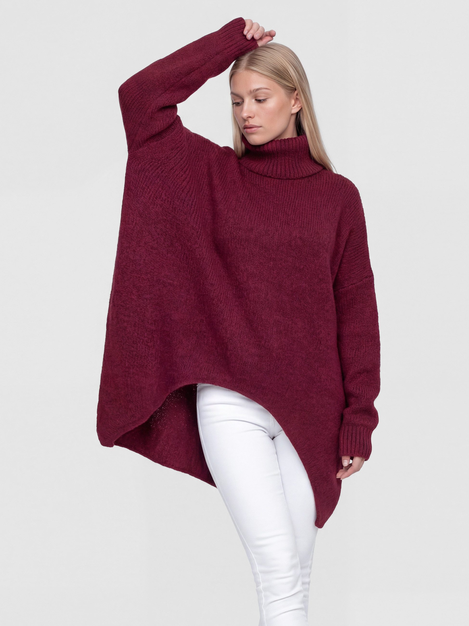 PEKIVESSA Strickpullover Extrem-Oversized Rollkragenpullover im Vokuhila-Schnitt