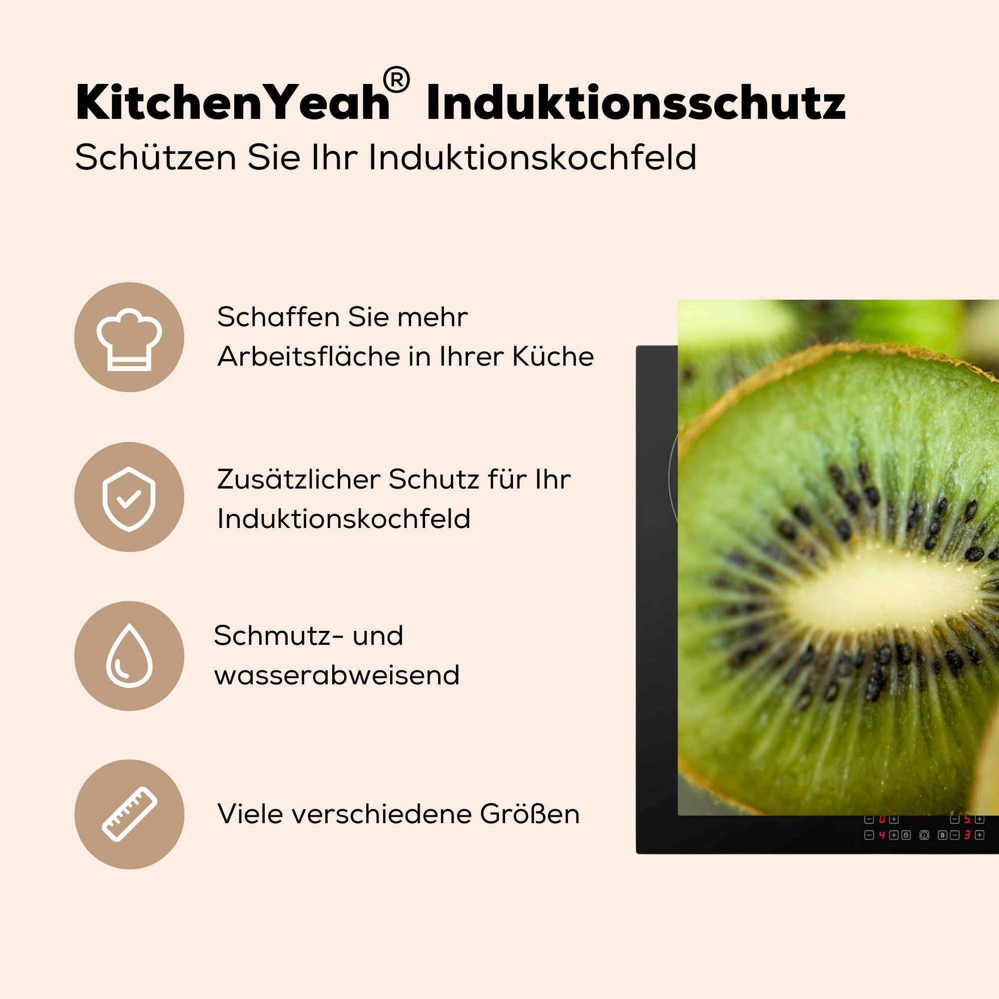 Schutz - tlg), 81x52 MuchoWow Induktionskochfeld (1 Vinyl, für Grün cm, die küche, Ceranfeldabdeckung Obst, Kiwi - Herdblende-/Abdeckplatte