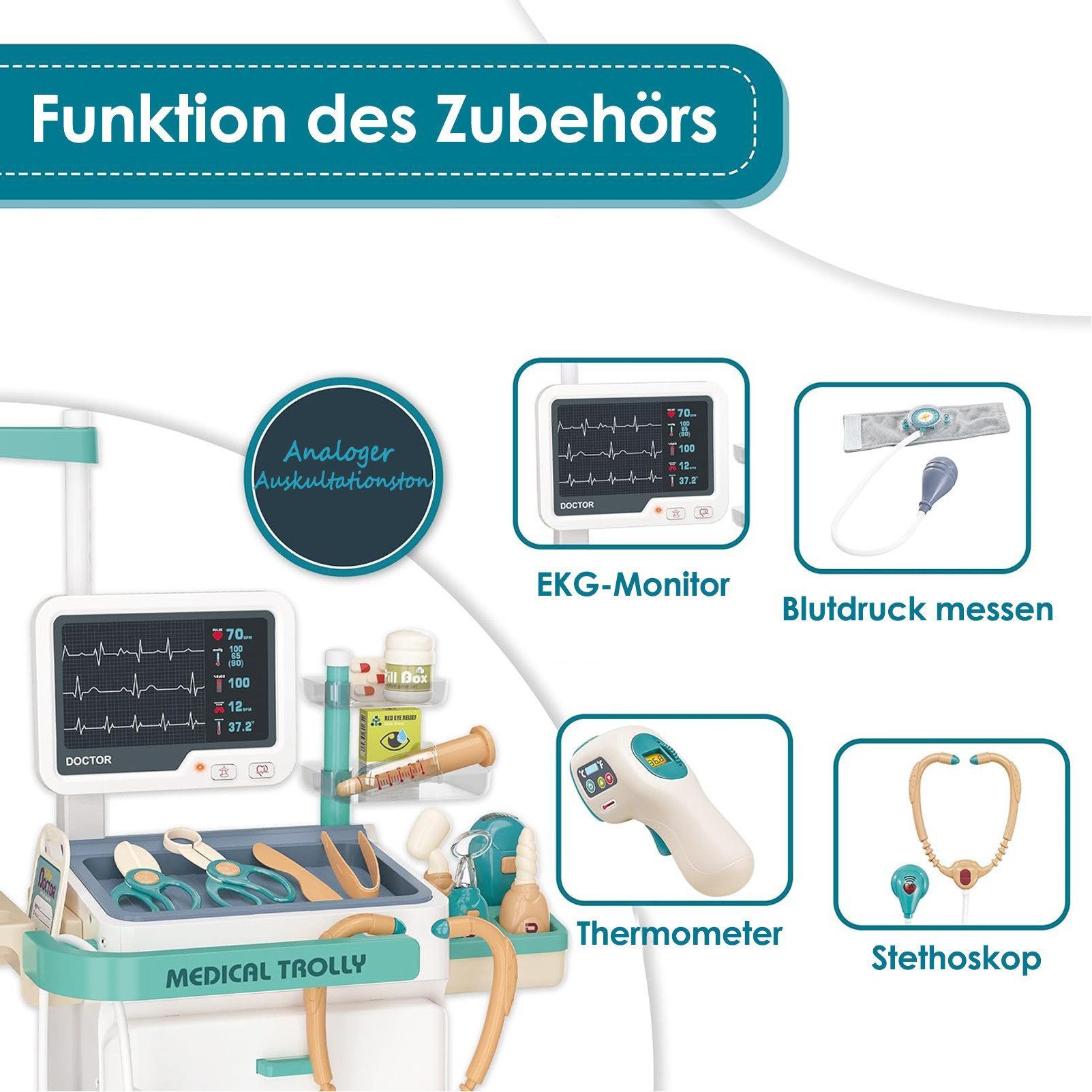 Esun Spielzeug-Arztkoffer Medizinisches Spielzeug Doktor Spielzeug Set für Jungen Mobile Cart, (SET, Mobiler medizinischer Wagen), großes Geschenk für Mädchen Kleinkinder 26 St.