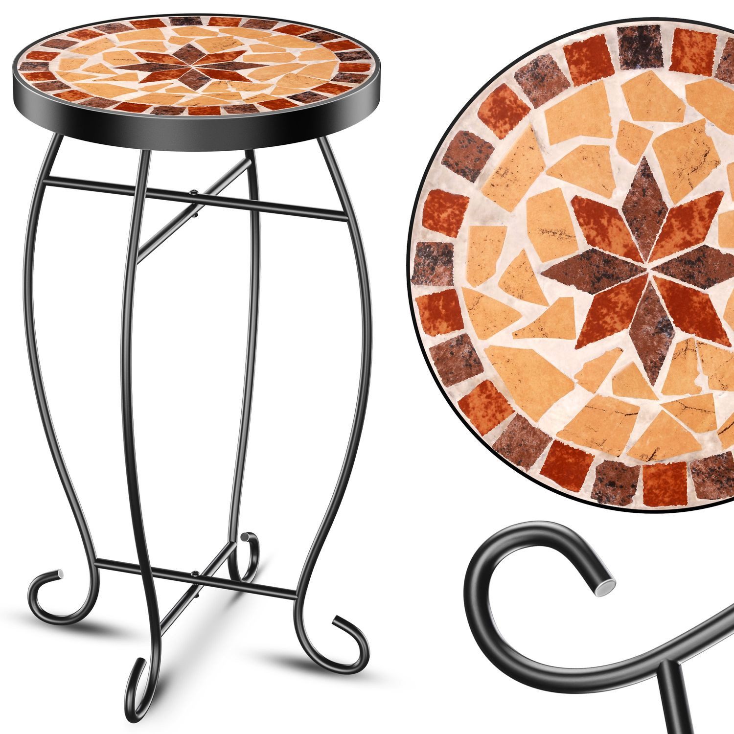 KESSER Beistelltisch, Mosaik-Platte & Metall-Gestell Bistrotisch Gartentisch Blumenhocker