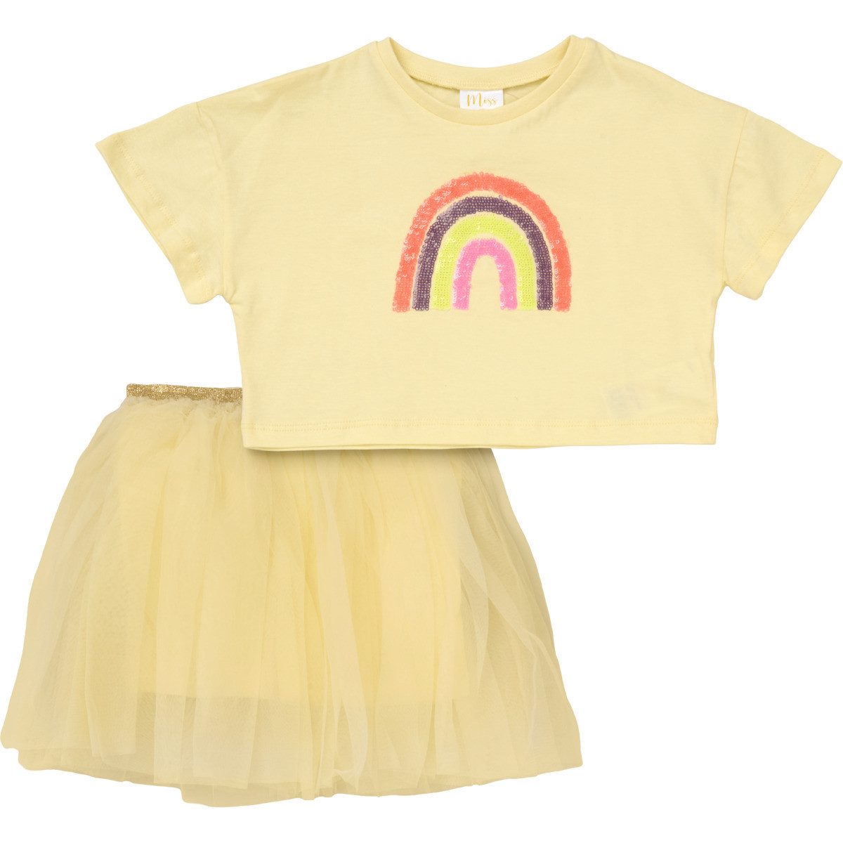 Miss Shirt & Rock Regenbogen Mädchen, Unisex Kinder (2-tlg) Kinderset, Kinder Outfit, Kinder T-Shirt, Kinderrock, Zweiteiler