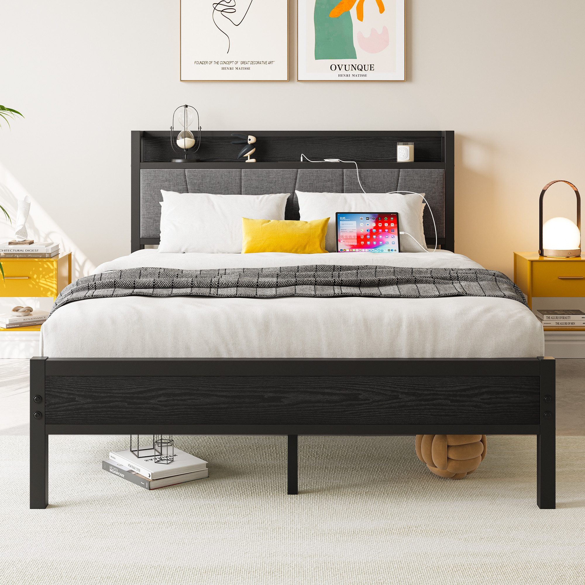 MODFU Metallbett Eisenbett mit funktionalem Kopfteil günstig online kaufen