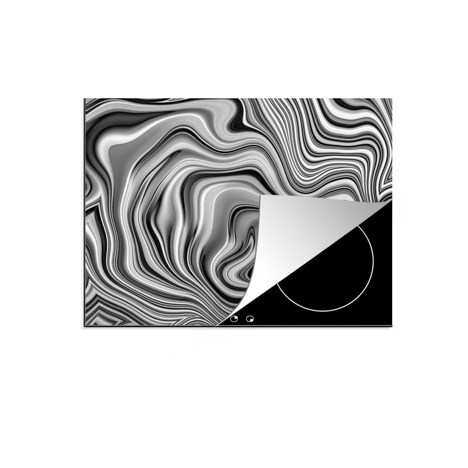 MuchoWow Herdblende-/Abdeckplatte Abstrakte silberne Wellen, Vinyl, (1 tlg), 70x52 cm, Mobile Arbeitsfläche nutzbar, Ceranfeldabdeckung
