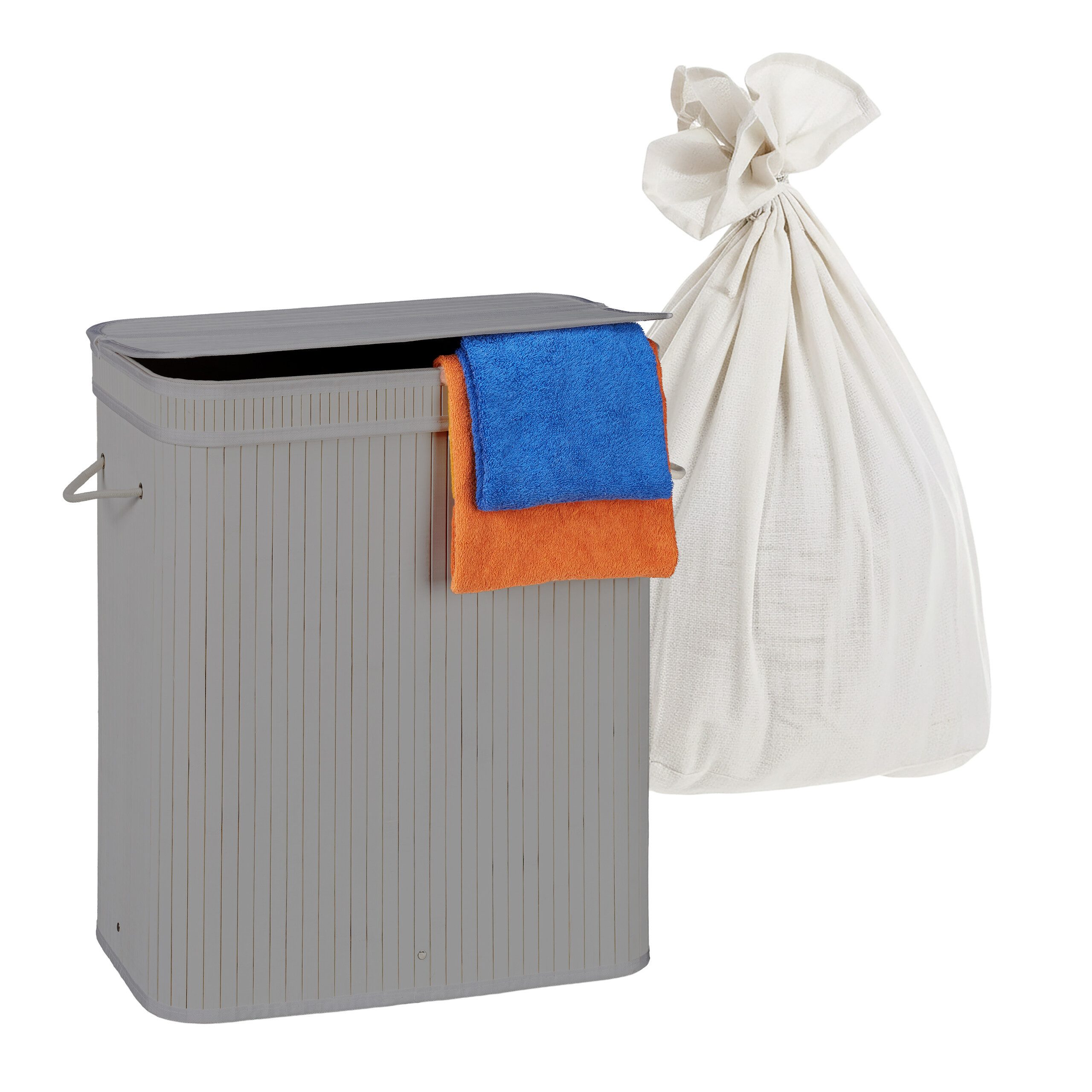 Wäschekorb Bambus Wäschekorb mit 2 Fächern