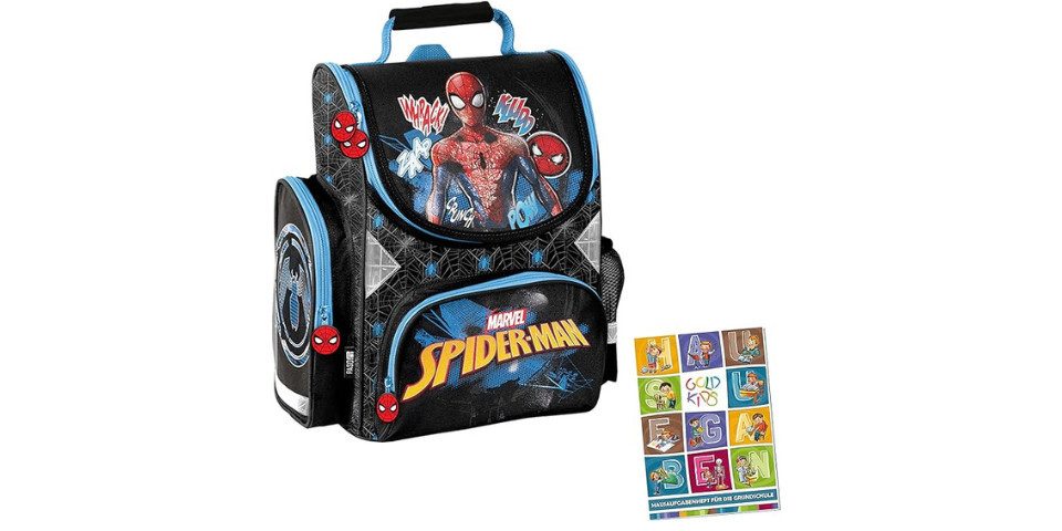 GOLDKIDS Ранці Ranzen Spiderman Marvel (schwarz Tornister Jungen Mädchen ab der 1., 1-tlg., Klasse der Grundschule), ink. Aufgabenheft