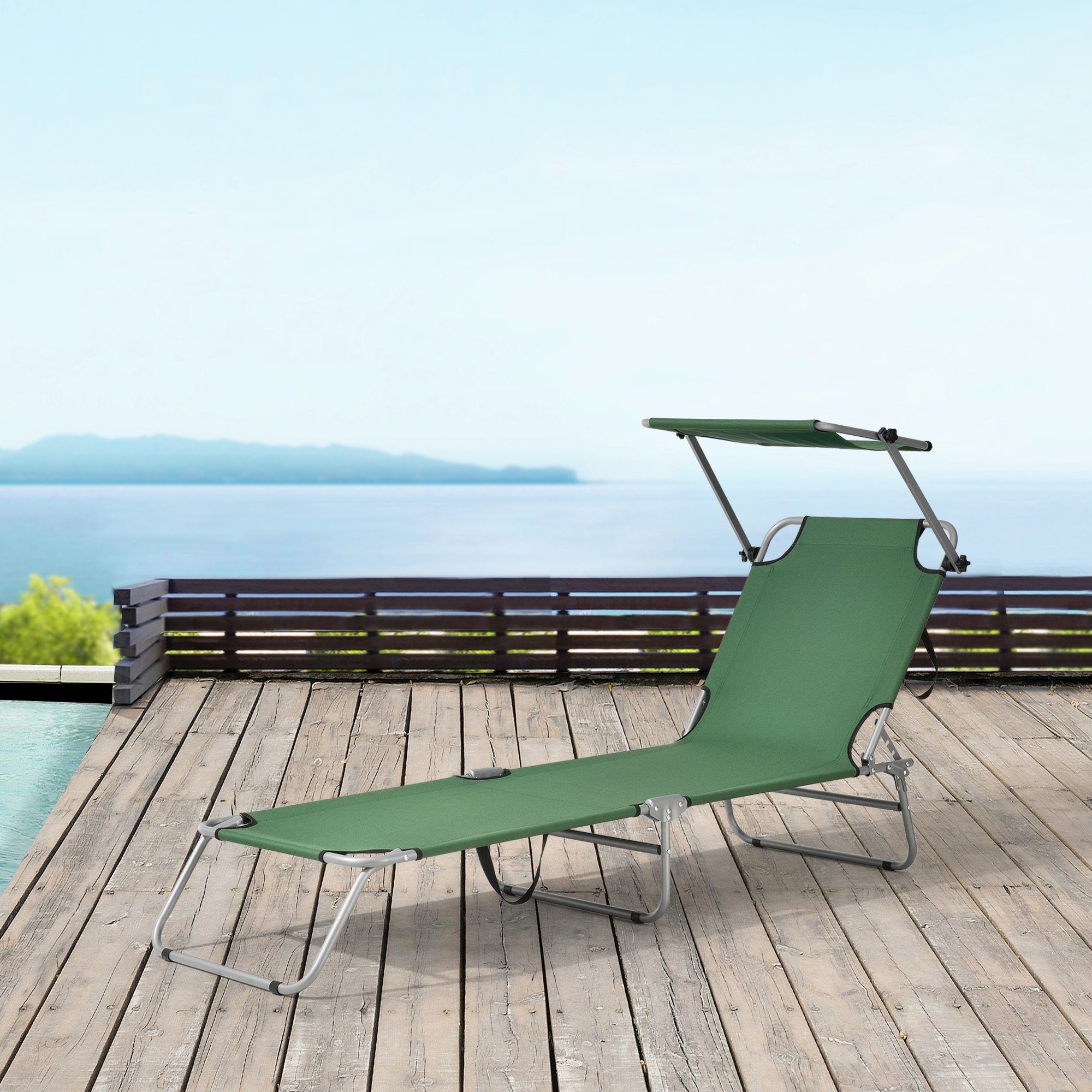 casa.pro Gartenliege, Set, »Argozelo« Sonnenliege mit Sonnendach 2er Set 186x55x24cm Dunkelgrün