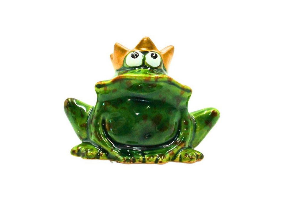 Dekohelden24 Gartenfigur Lustiger Deko-Frosch mit goldener Krone/  Froschkönig, aus Keramik, in
