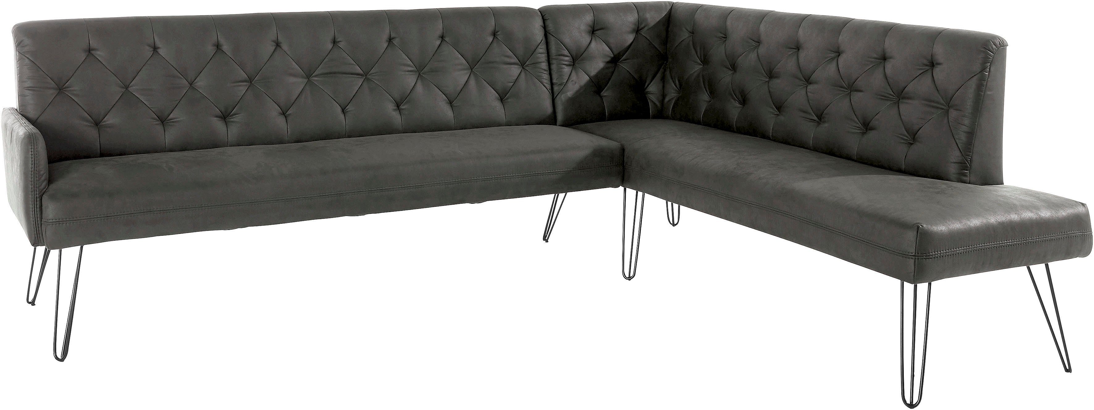 exxpo - sofa fashion Eckbank Doppio, Chesterfield Optik, komfortabel und bequem, hohe Designfüße, Frei im Raum stellbar