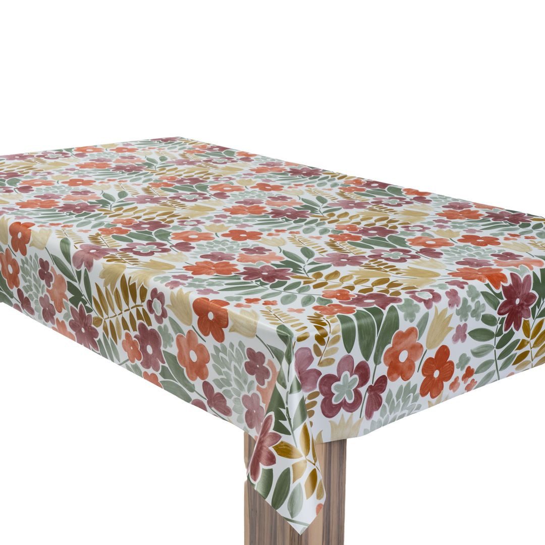 laro Tischdecke Wachstuchtischdecke Blütenwiese Retro Bunt PVC Eckig