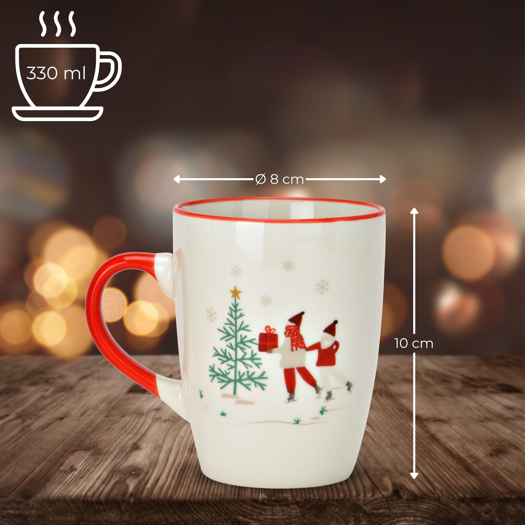 matches21 HOME & HOBBY Tasse Weihnachtstassen Set Design mit Geschenk-Motiv, Kaffeetasse 330 ml, 2-tlg., Porzellan, Tassen für Kaffee & Tee für Weihnachten