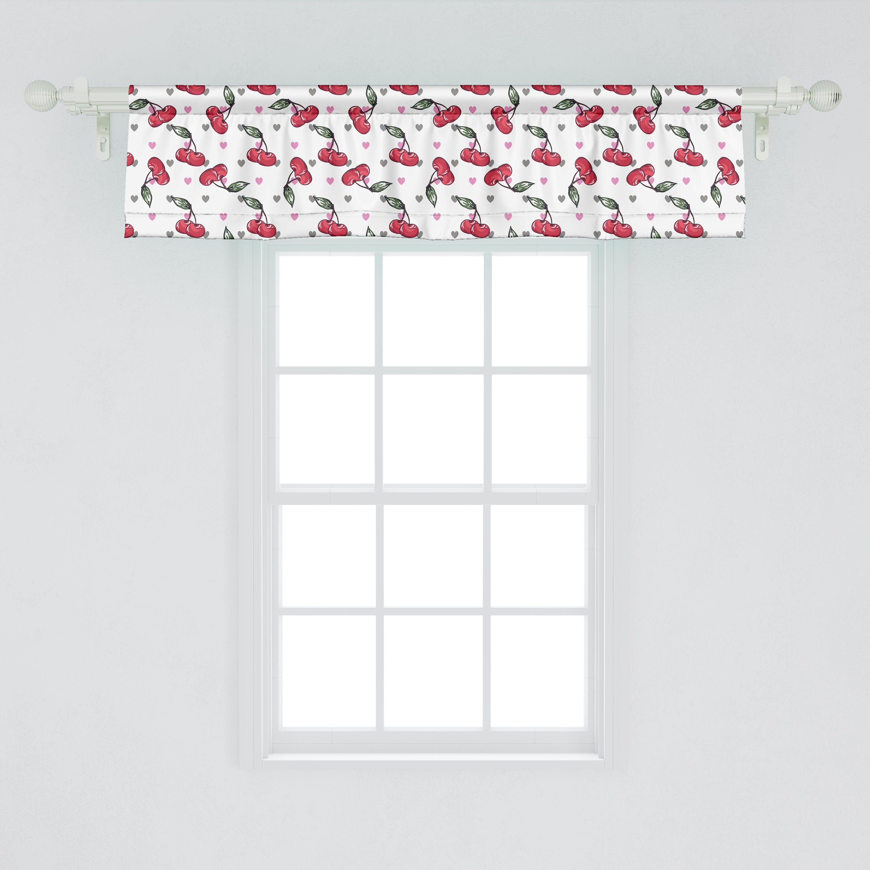 Dekor Volant Stangentasche, mit Kirsche Bicolor-Herzen Vorhang für Küche Microfaser, auf Scheibengardine Abakuhaus, Schlafzimmer Früchte
