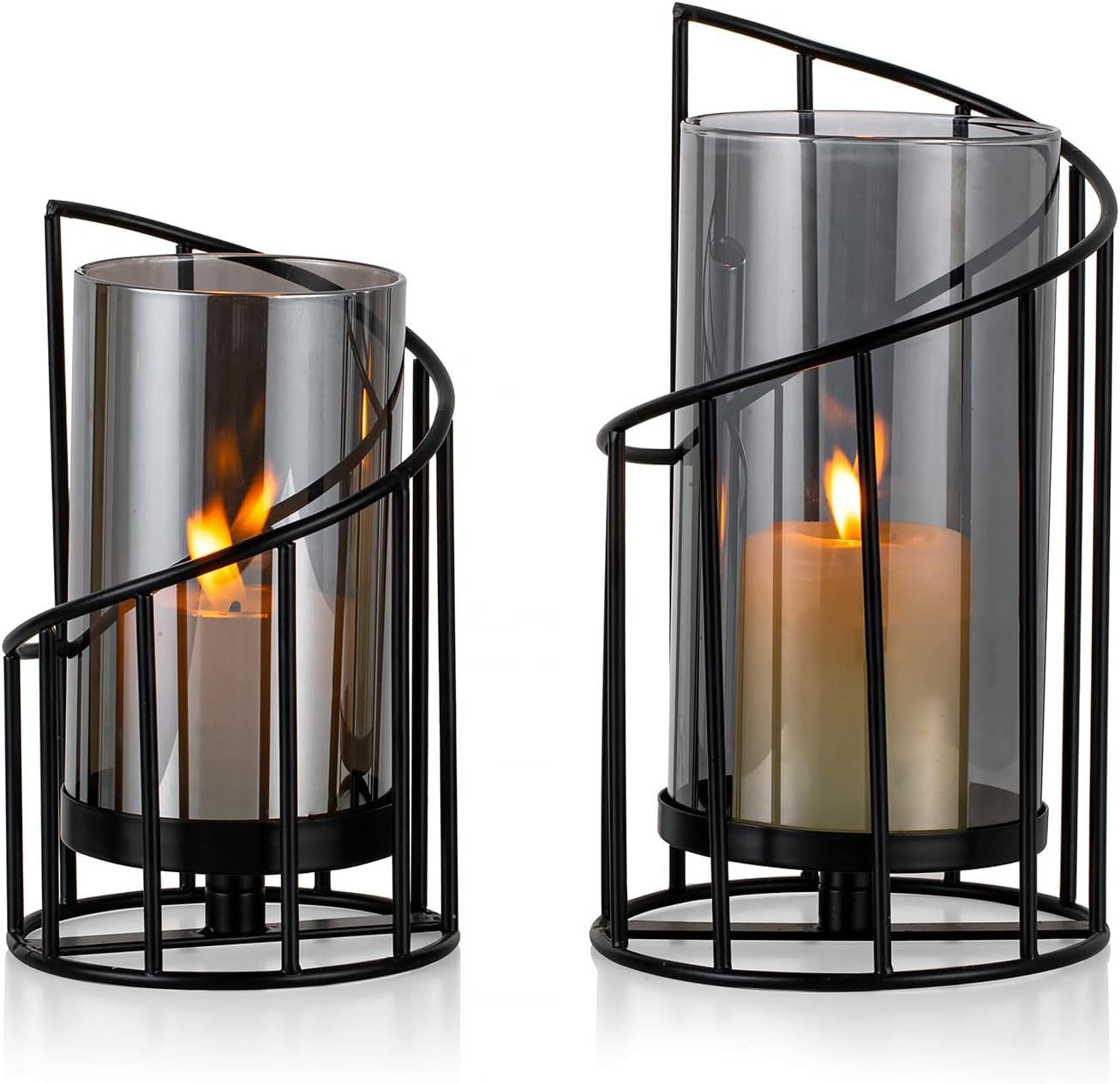 FELIXLEO Tischkerzenhalter 2er Set Windlicht Schwarz Metall Modern Outdoor für Stumpenkerze (1 St)