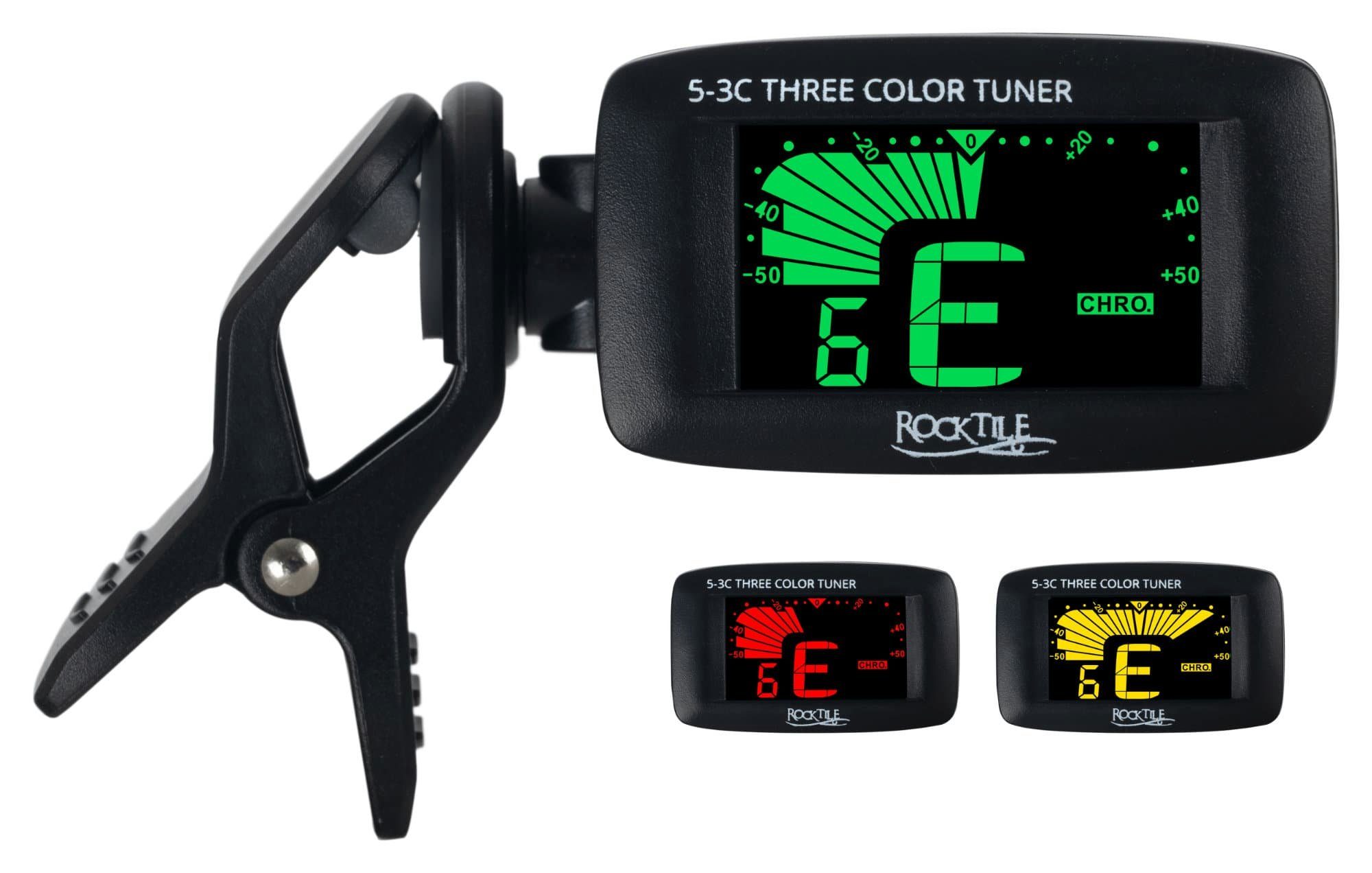 Rocktile Stimmgerät 5-3C Three Color Clip-Tuner, (inkl. Knopfbatterie), Geeignet für Gitarre, Bass, Ukulele und Violine