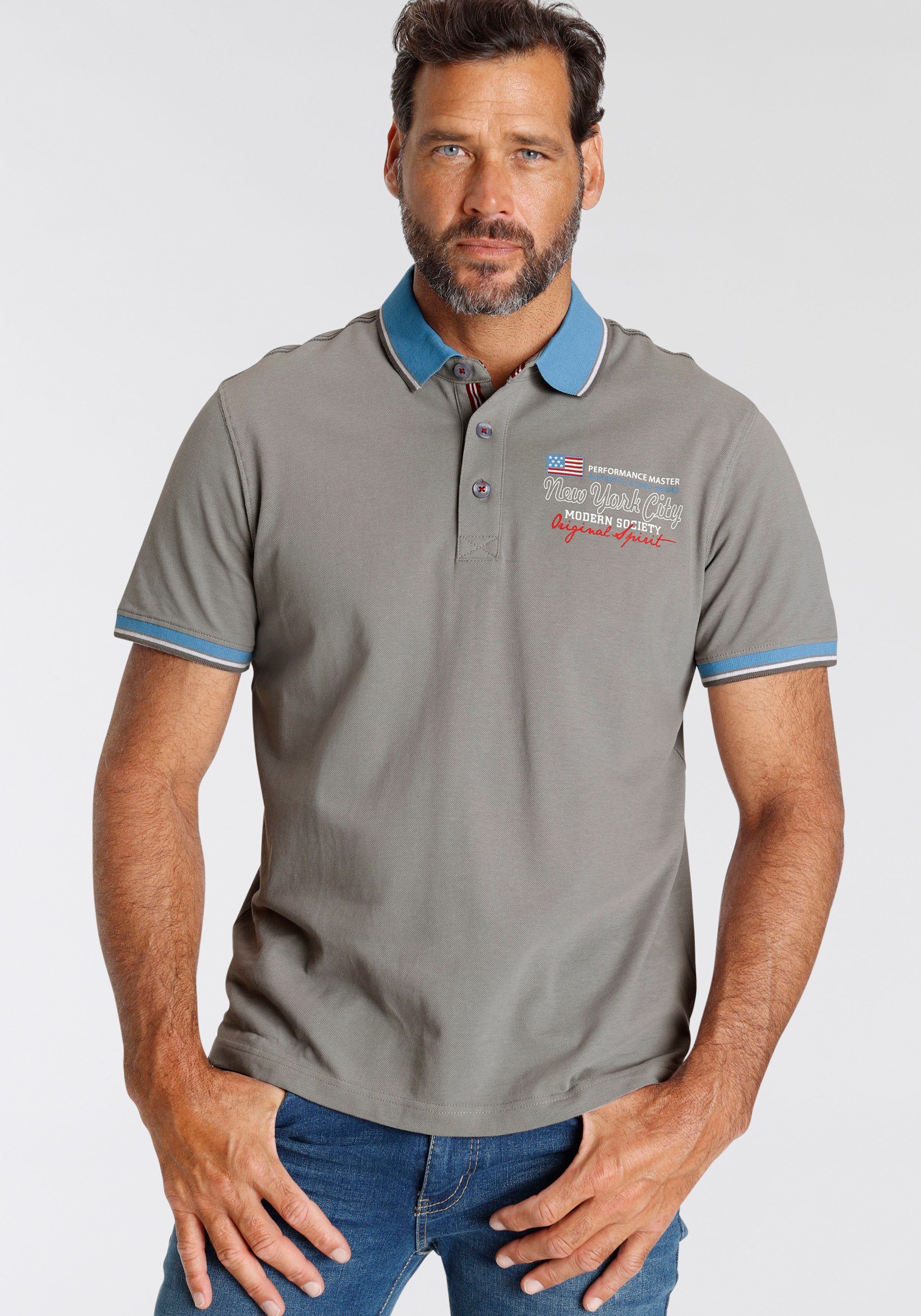 Man's World Poloshirt mit kleinem Brustprint grau