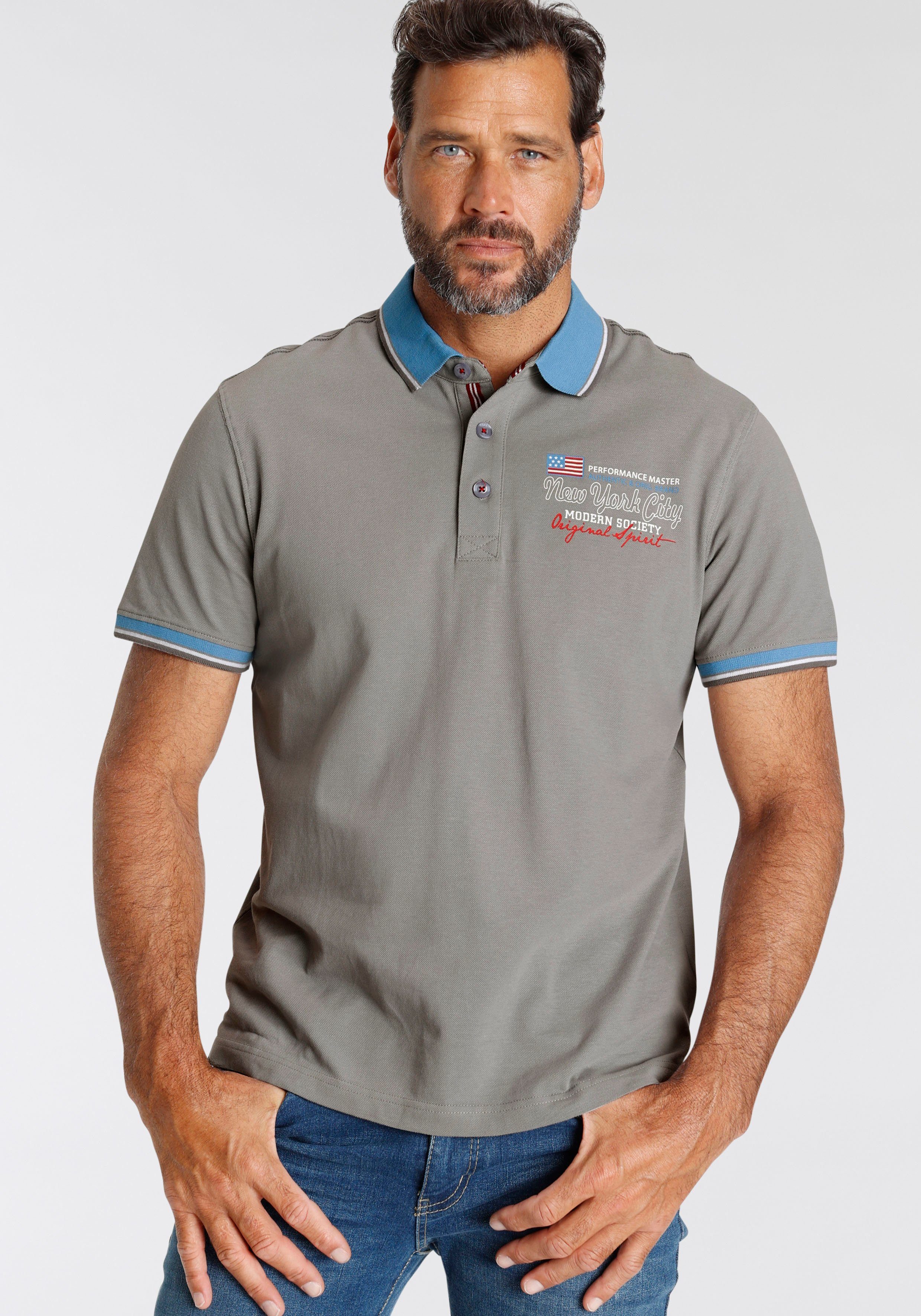 Brustprint Poloshirt kleinem World grau Man's mit