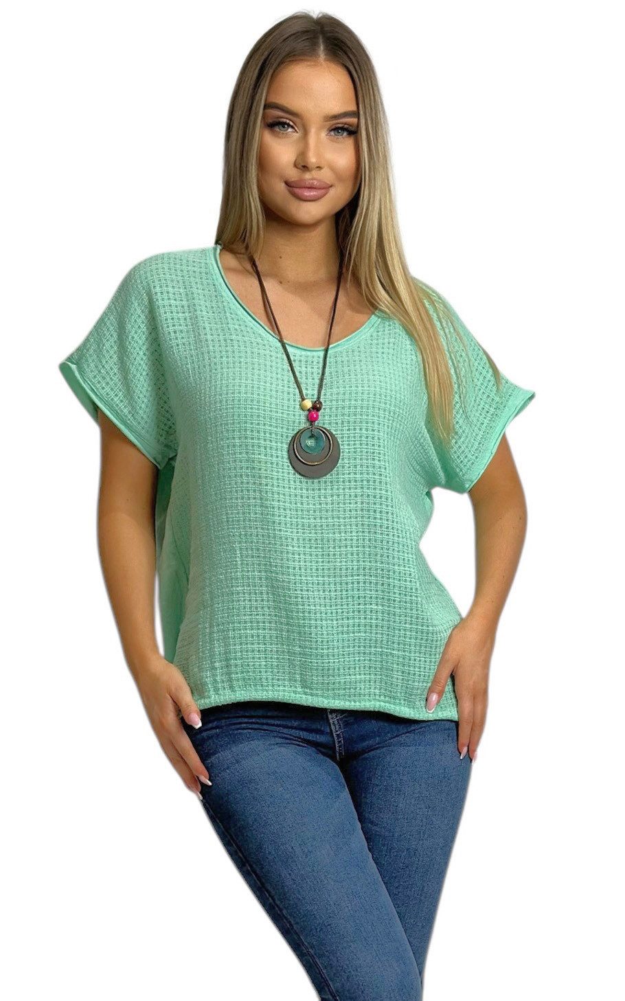 Mississhop Kurzarmshirt Modebewusst & Komfortabel: 100 % Baumwoll-Shirt mit Kette M. 386