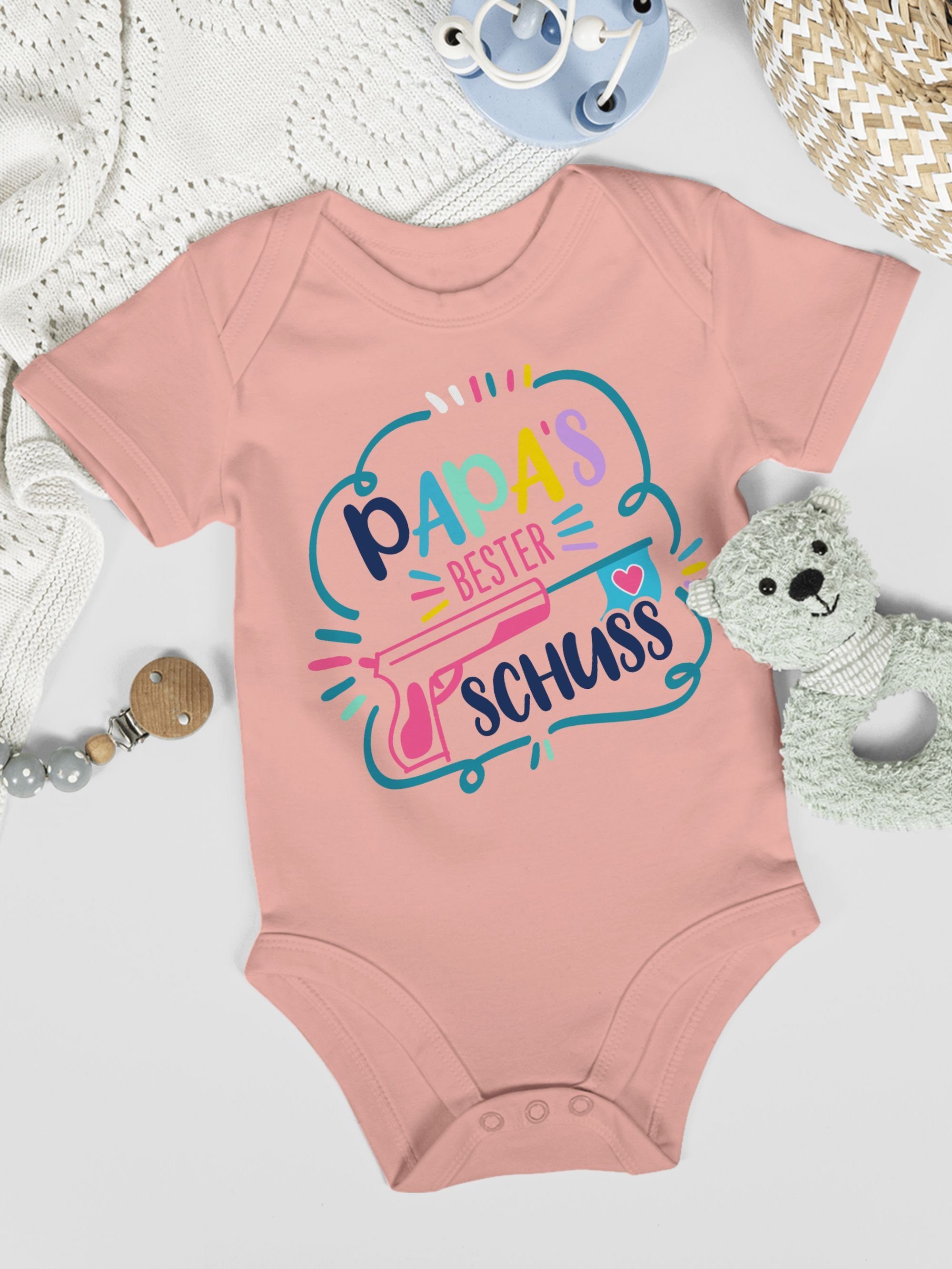 Papas Treffer Vatertag Shirtbody 1 Comic bester Babyrosa bunt Shirtracer Baby Geschenk