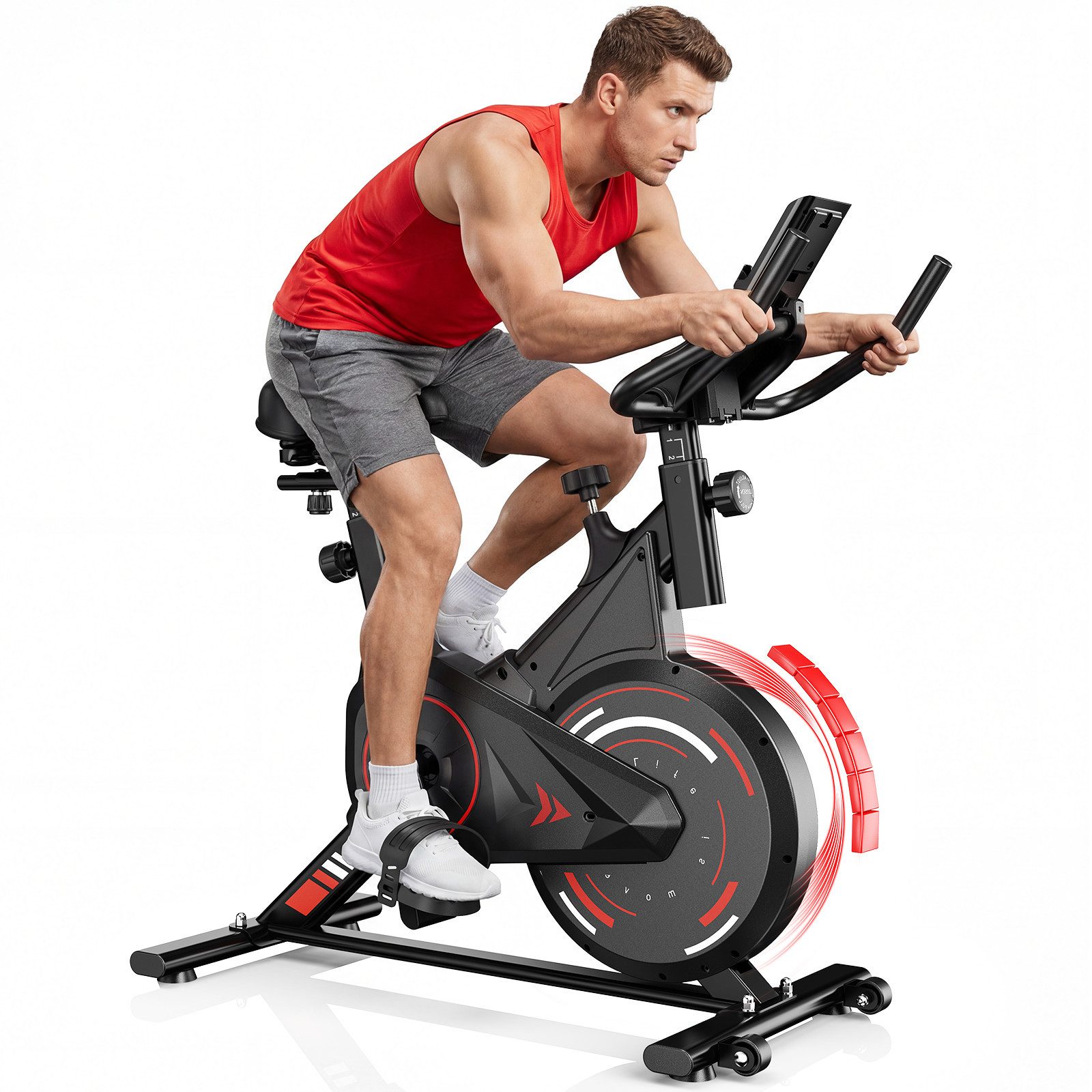 Gywowken Heimtrainer Fahrrad mit 0-100% Einstellbarer Widerstand (mit Tablet-Halter, Indoor Bike für Cardio-Training, Bis 120KG), Leises Hometrainer Fahrrad mit LCD-Monitor, Fitnessbike