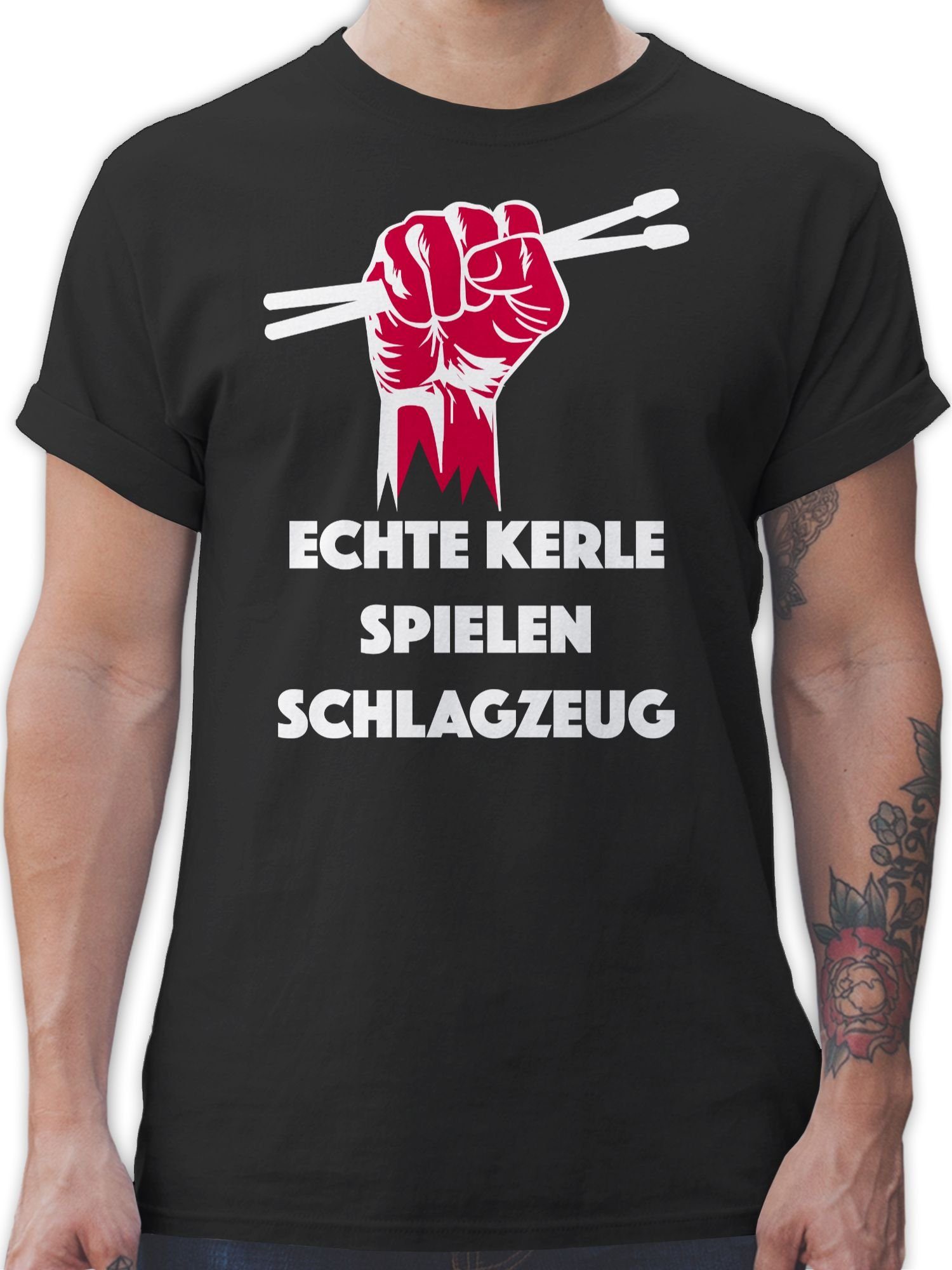 Shirtracer T-Shirt Echte Kerle spielen Instrument Zubehör Musik Schlagzeug 1 Schwarz