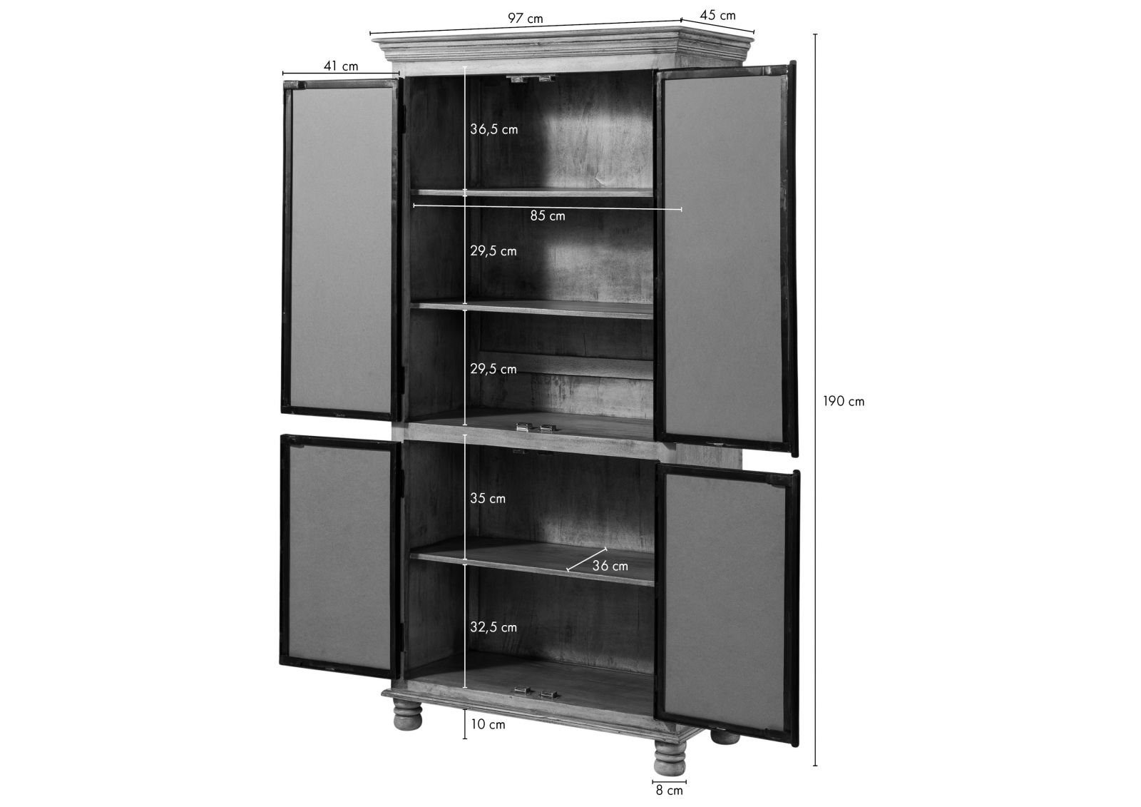 Dreh-/Schwebetürenschrank Mango 97x45x190 #017 HERMITAGE Massivmoebel24 lackiert grau Schrank