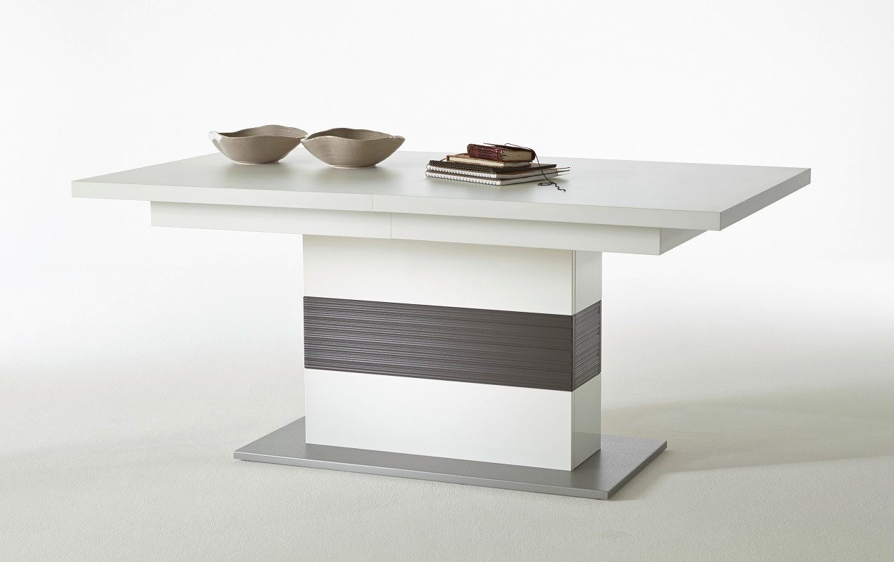 MCA furniture Esstisch Esstisch Säulentisch Trento ausziehbar weiß Hochglanz 180(280) x 100 (No-Set)