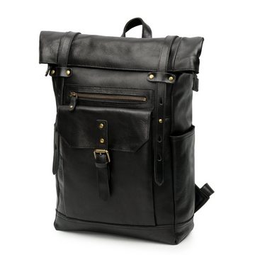 REDOM Laptoprucksack Rucksack Schulrucksack Lederrucksack Reiserucksack Schultertasche (Vintage Echtes Leder Notebook Laptop Tasche Schule Uni Rucksack, für bis 15,6-Zoll Laptop, Backpack mit Laptopfach, luxuriös, Echtleder), für Herren Damen Jungen Teenager Freizeit Arbeit Business Reisen