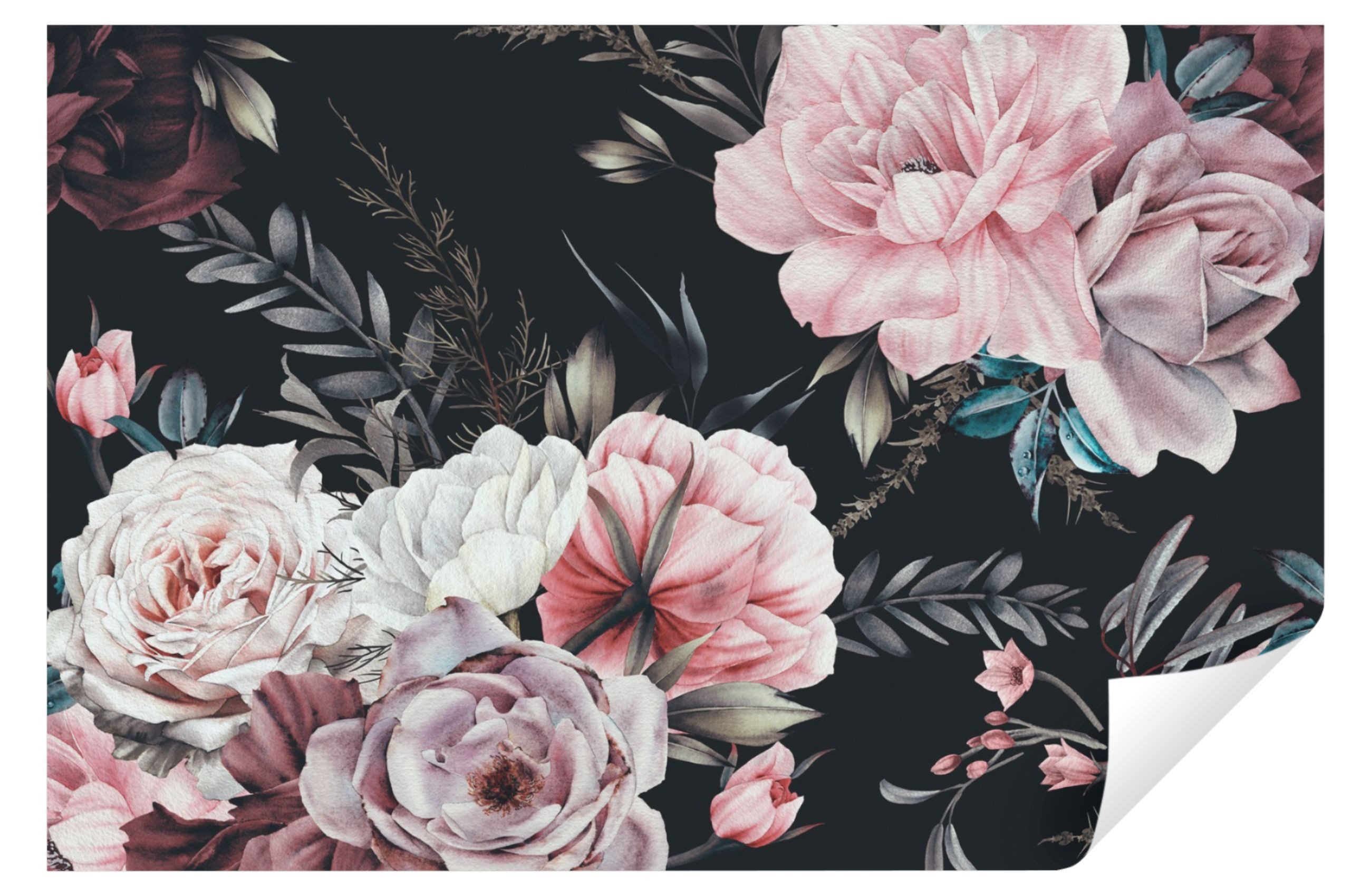 Wallarena Fototapete Blumen Blätter Rose Schwarz Vintage Modern Wohnzimmer Schlafzimmer, Glatt, geblümt, Tapete inklusive Kleister Vliestapete Motivtapete. Reduzierter Preis € 19,90. Unverbindliche Preisempfehlung € 29,90, (€ 19,90 pro 1 Stk)