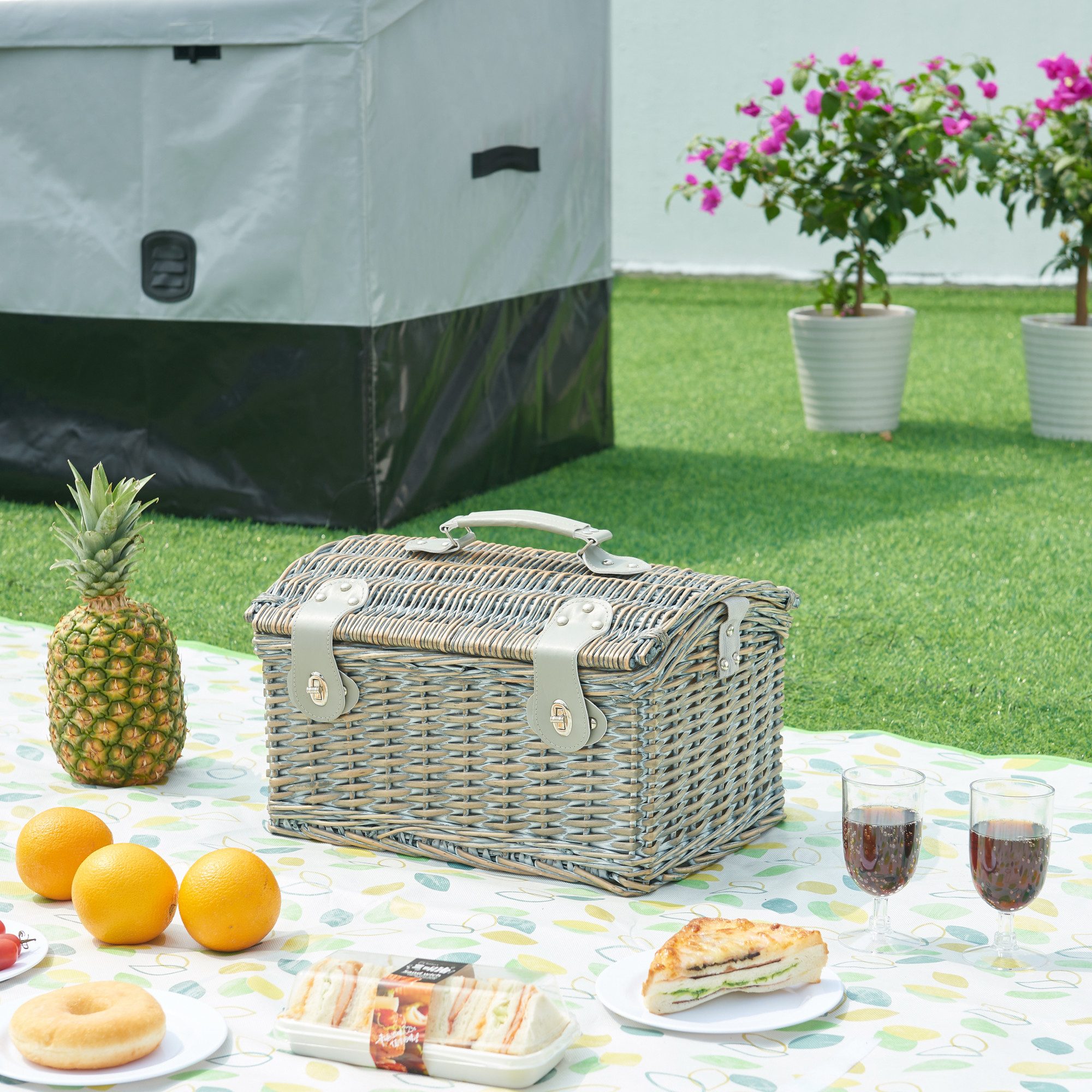 casa.pro Picknickkorb (Komplett-Set), »Folldal« mit Isoliertasche für 2 Personen 40x28x25 cm Lila / Beige