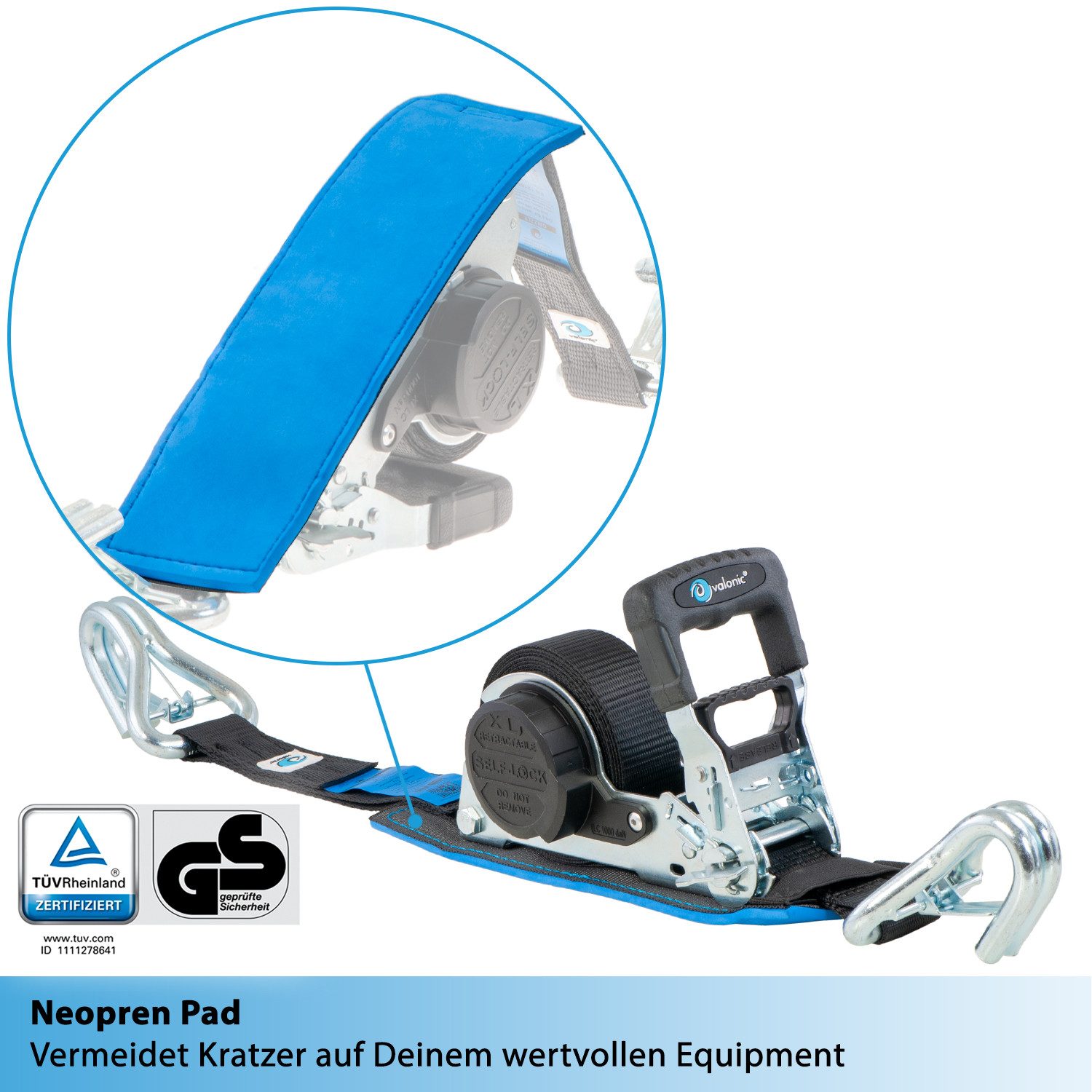 valonic Spanngurt Spanngurte Automatik Ratsche SG-055-50 (2 Stück, 5m) - GRIZZLY