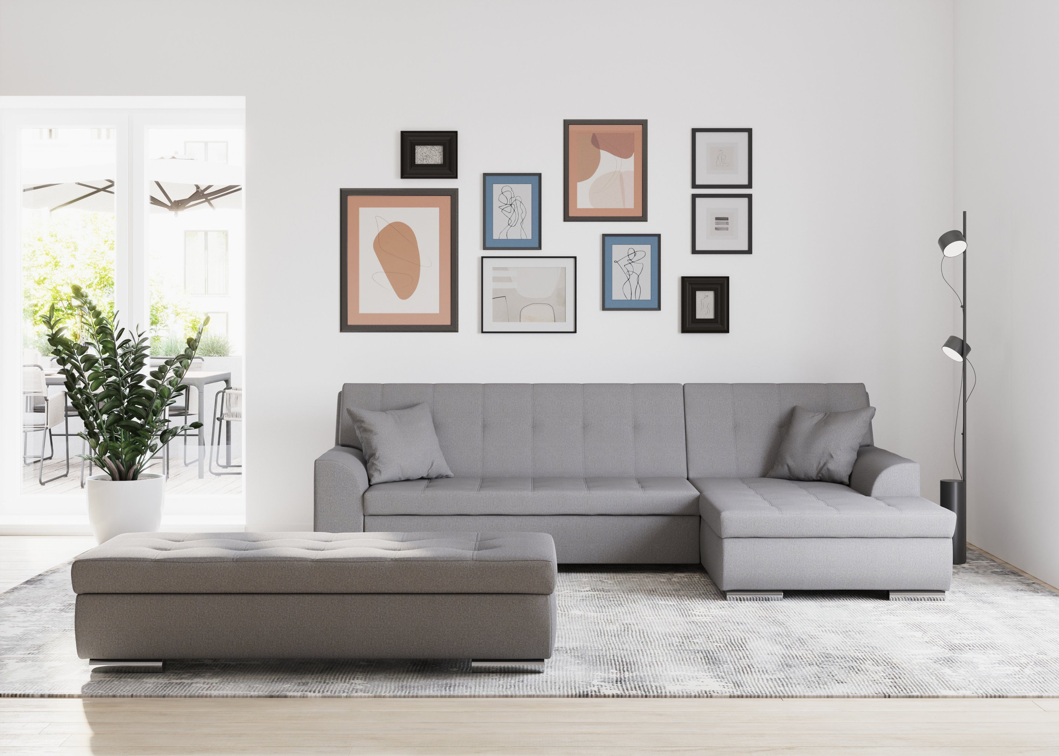 DOMO collection Ecksofa TREVISO viele Bezüge, auch in Cord, L-Form, 267x178 cm, mit Bettfunktion, inkl. Zierkissen, Unser Dauertiefpreis
